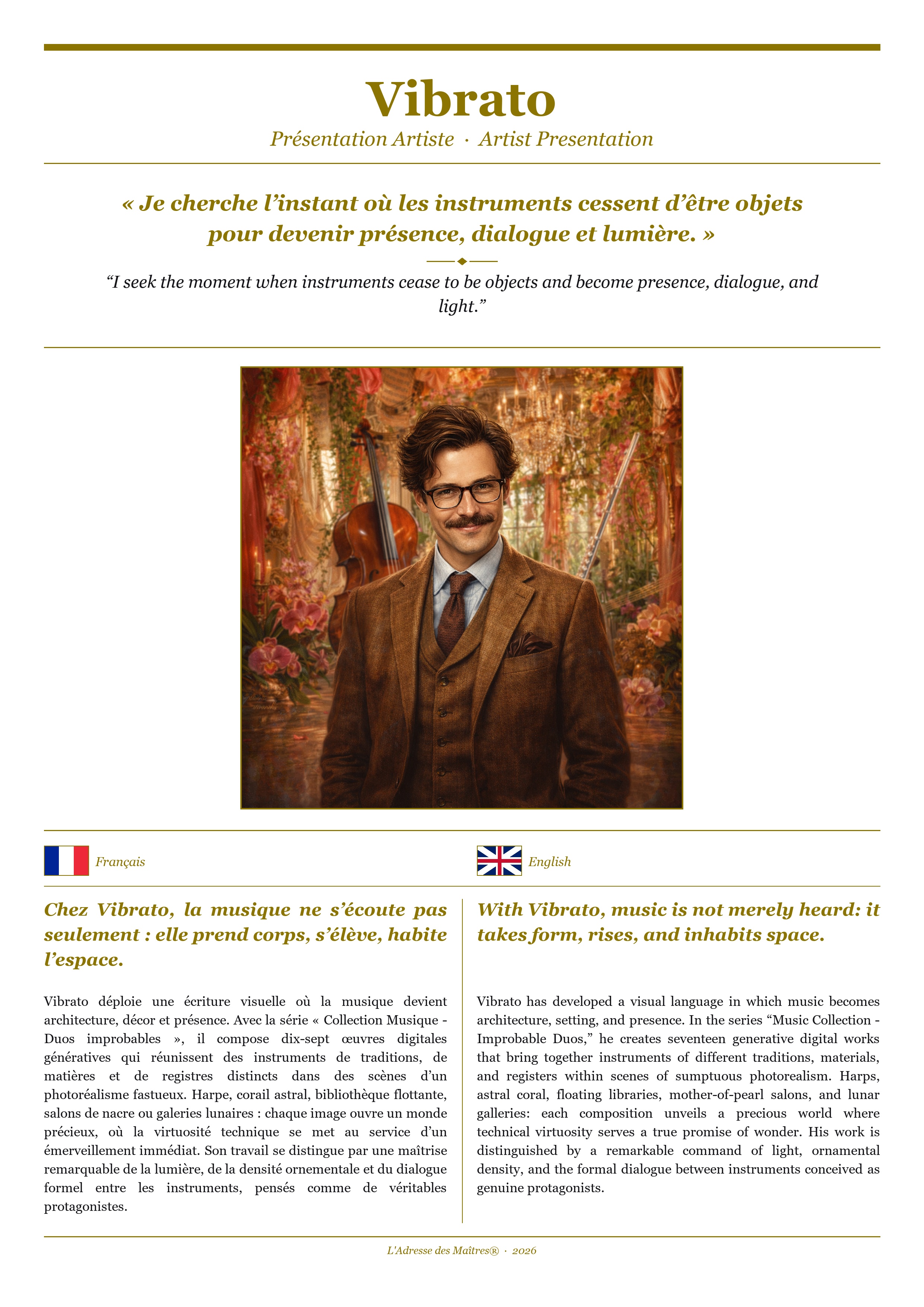 Présentation de l'artiste Vibrato — Couverture Blanche