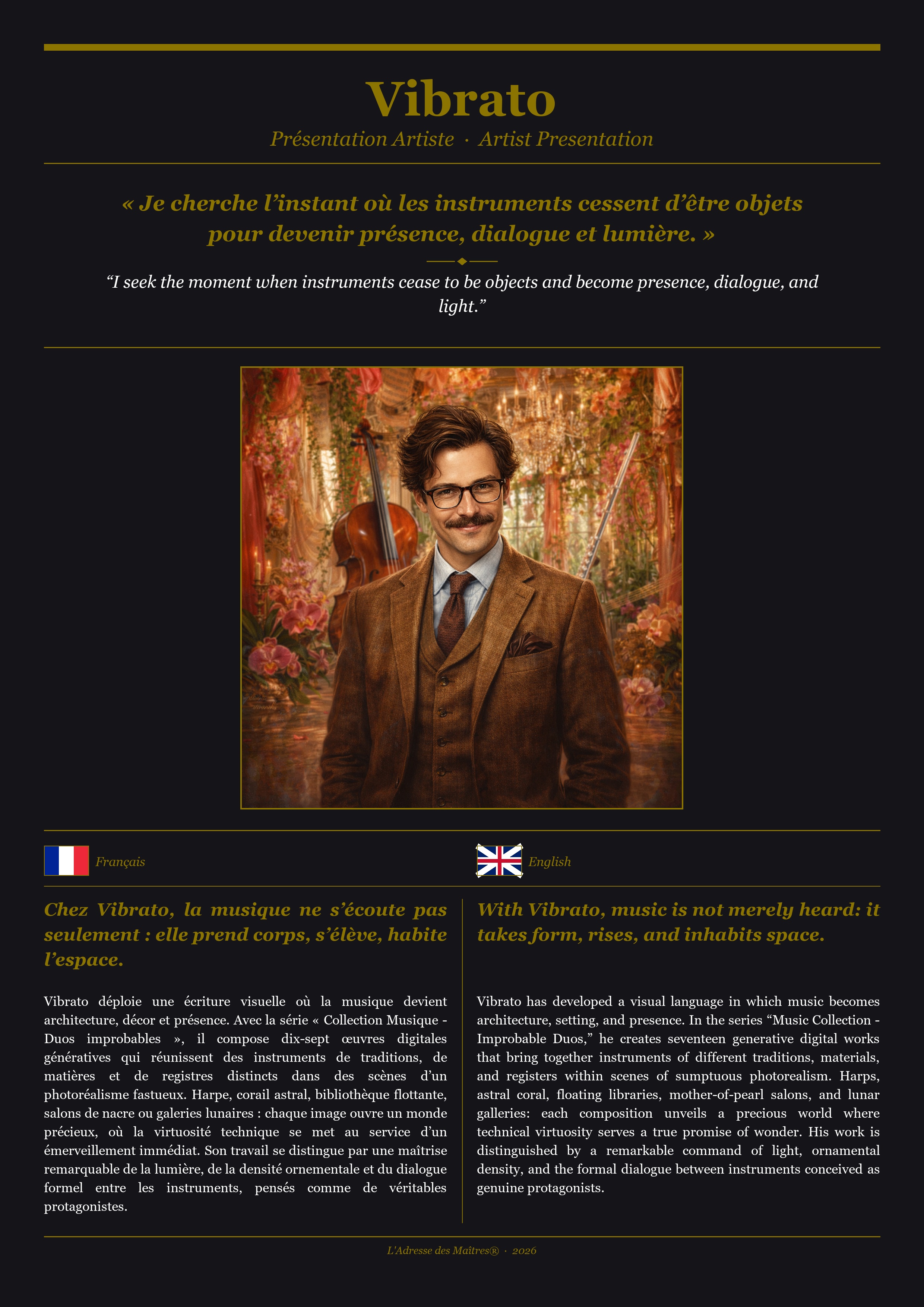 Présentation de l'artiste Vibrato — Couverture Noire