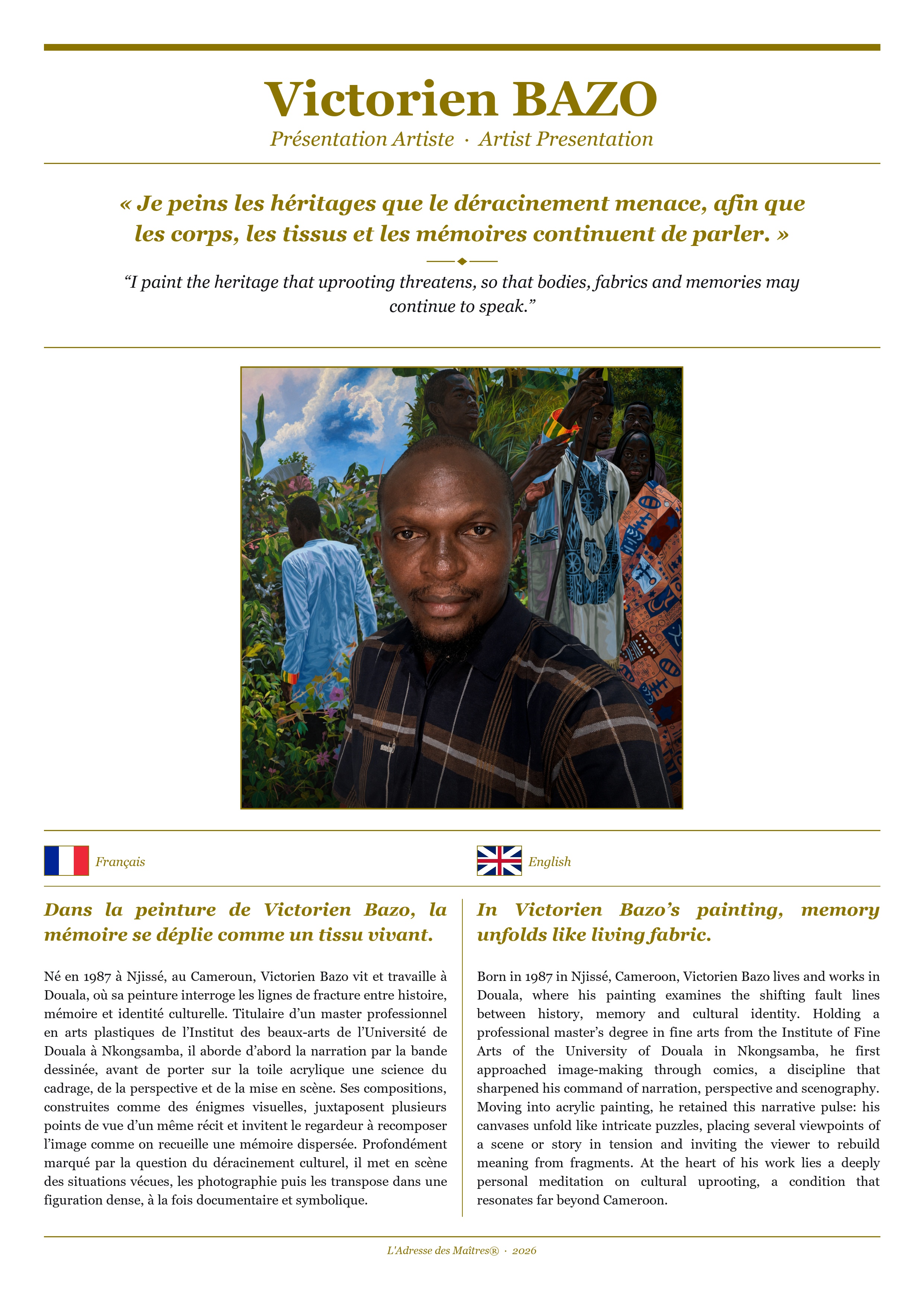Présentation de l'artiste Victorien BAZO — Couverture Blanche