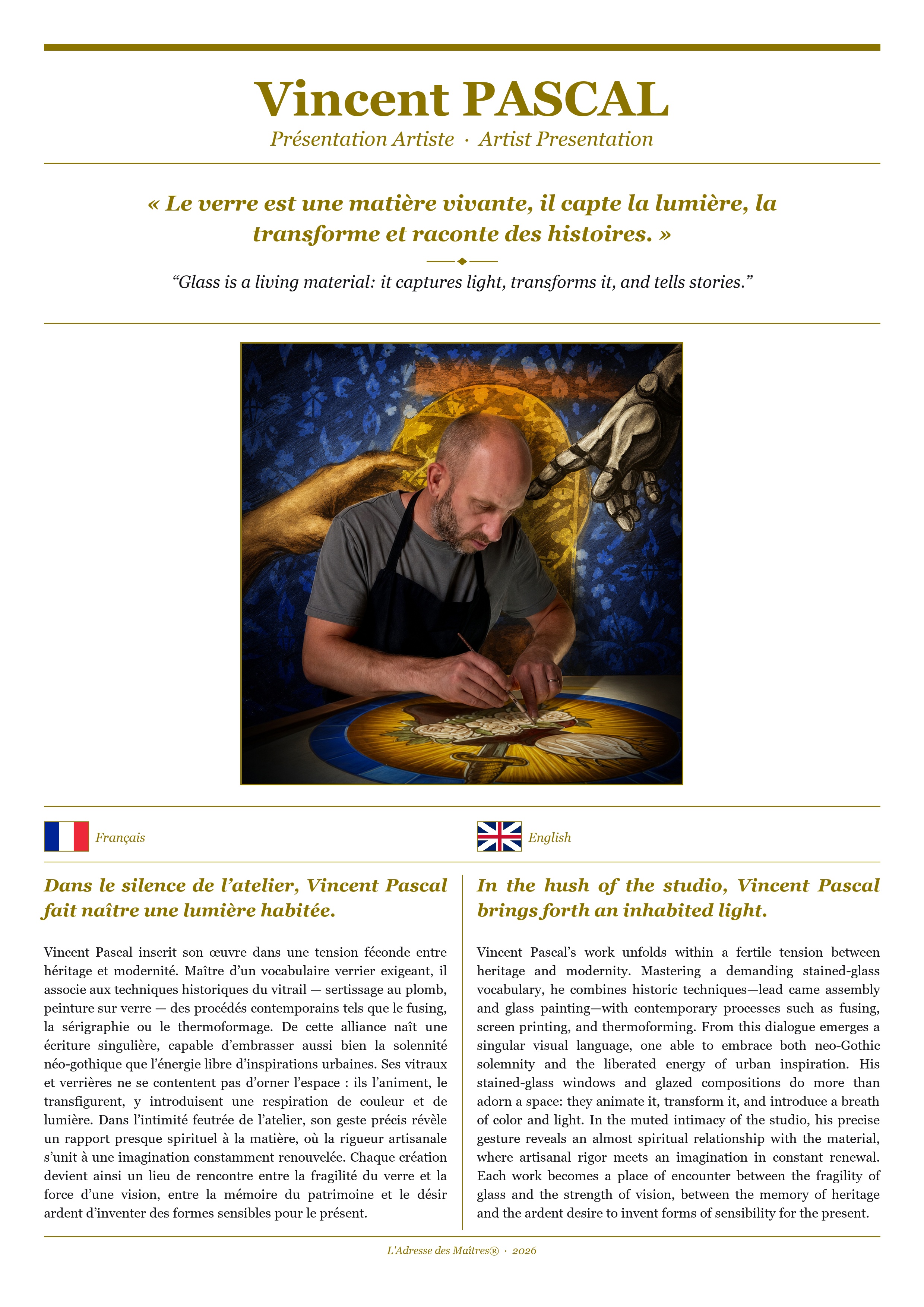 Présentation de l'artiste Vincent PASCAL — Couverture Blanche