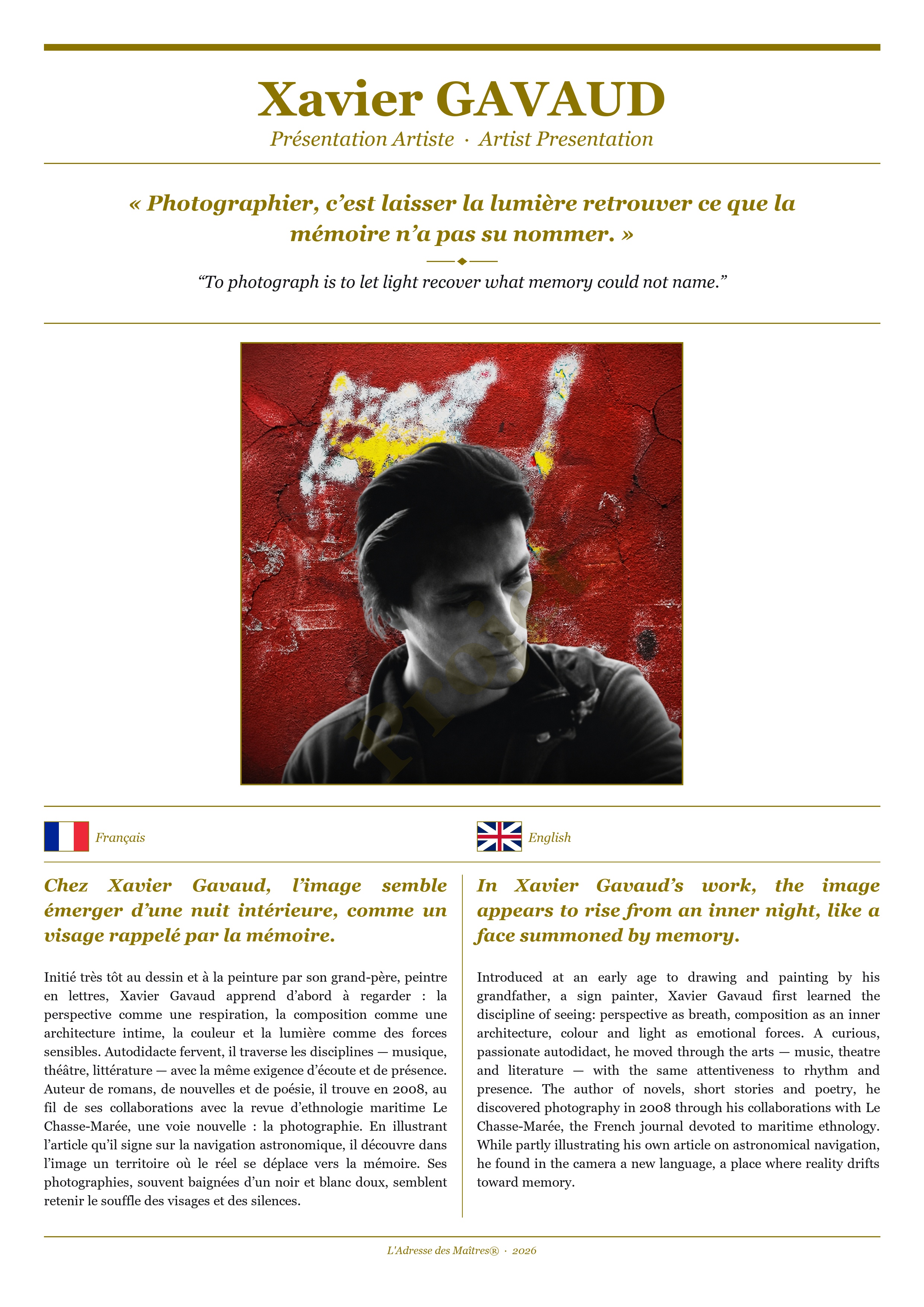 Présentation de l'artiste Xavier GAVAUD — Couverture Blanche