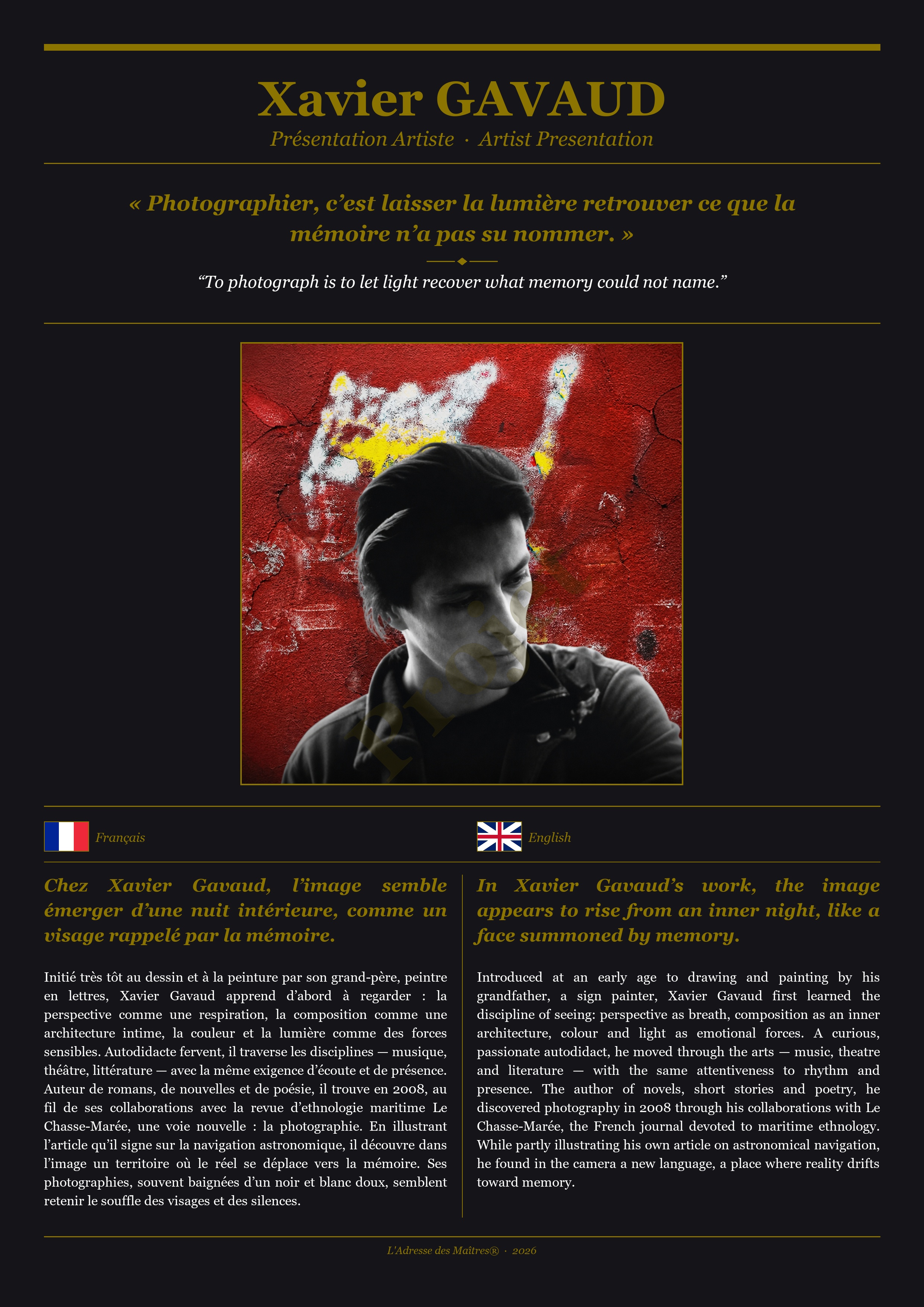 Présentation de l'artiste Xavier GAVAUD — Couverture Noire