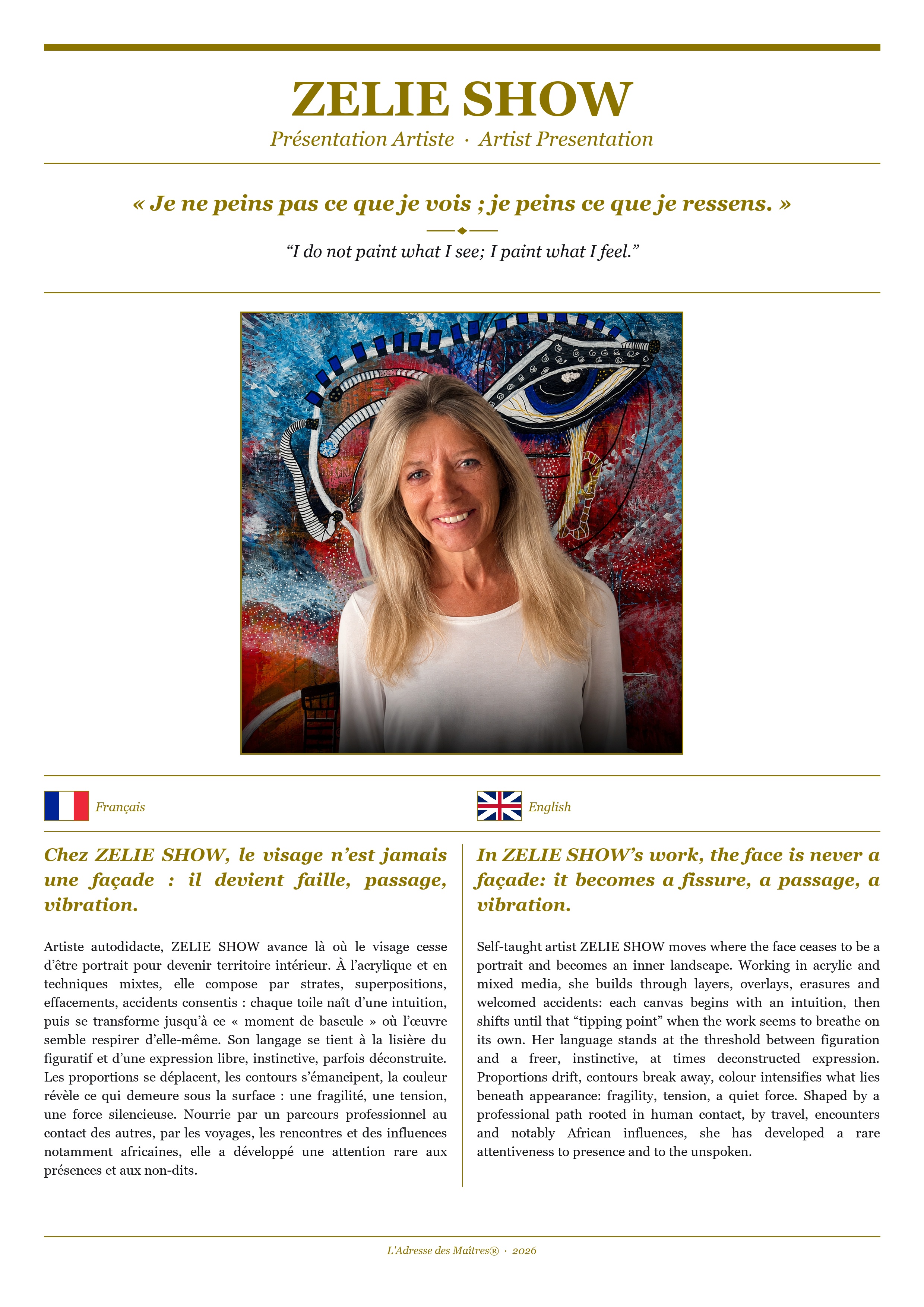 Présentation de l'artiste ZELIE SHOW — Couverture Blanche