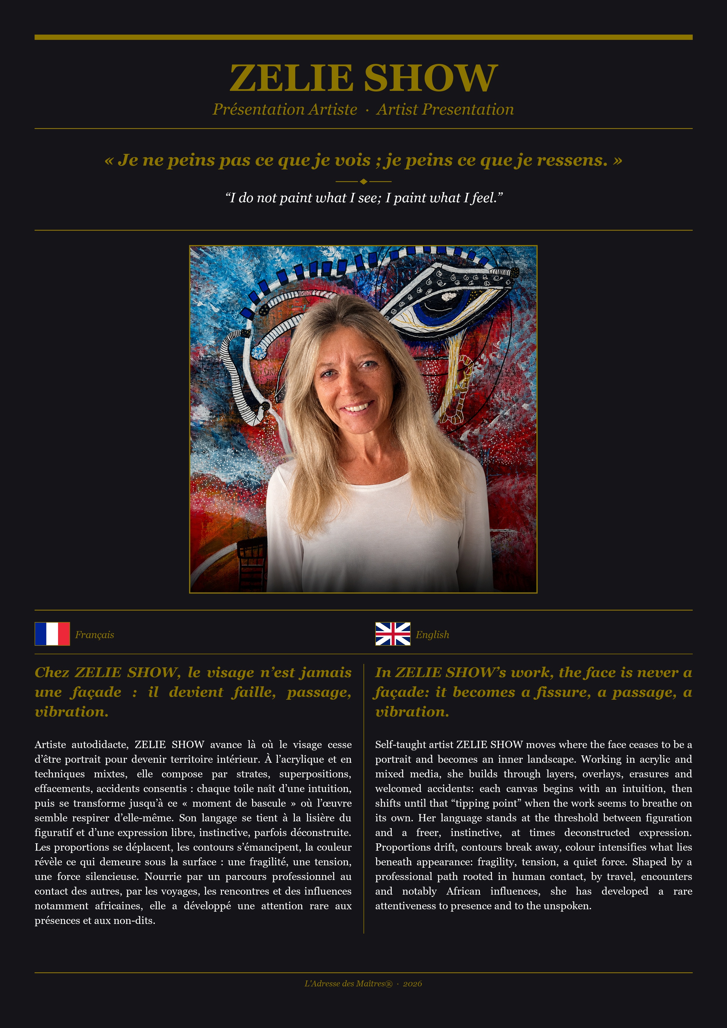 Présentation de l'artiste ZELIE SHOW — Couverture Noire