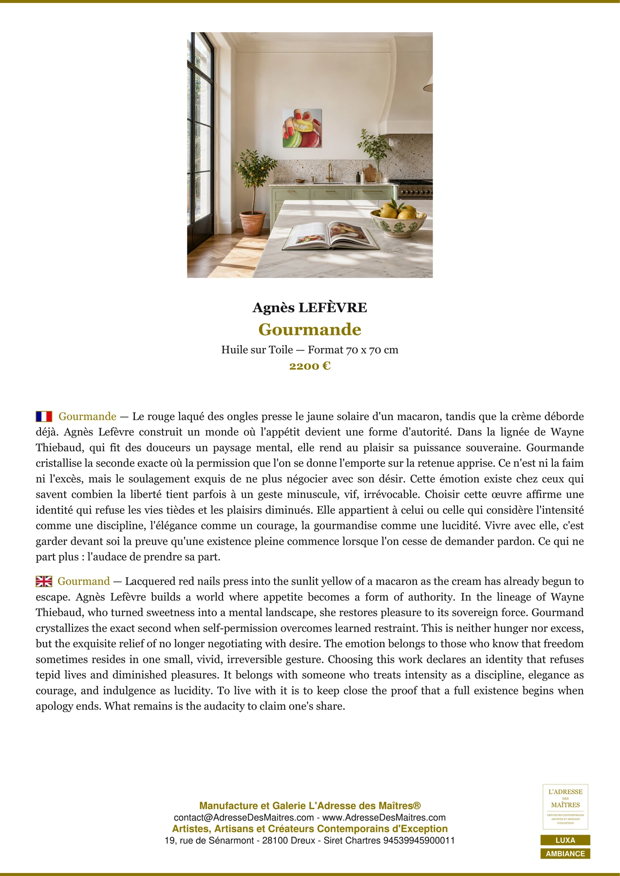 Fiche Premium Ambiance - Gourmande - Agnès LEFÈVRE - L'Adresse des Maîtres®