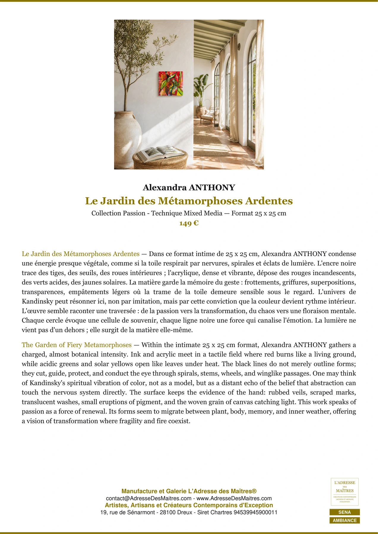 Fiche Premium Ambiance - Le Jardin des Métamorphoses Ardentes - Alexandra ANTHONY - L'Adresse des Maîtres®