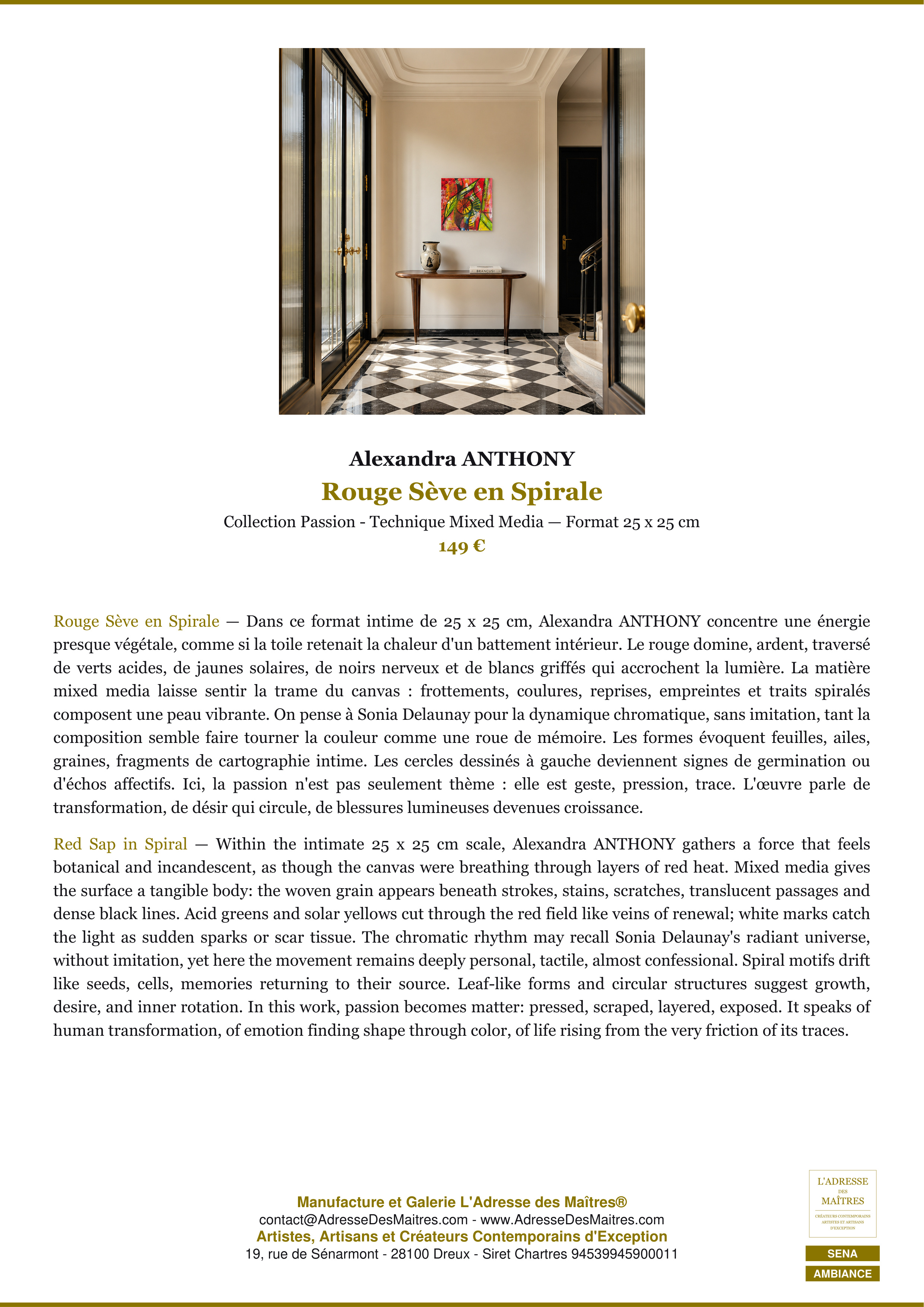 Fiche Premium Ambiance — Rouge Sève en Spirale — Alexandra ANTHONY — L'Adresse des Maîtres®