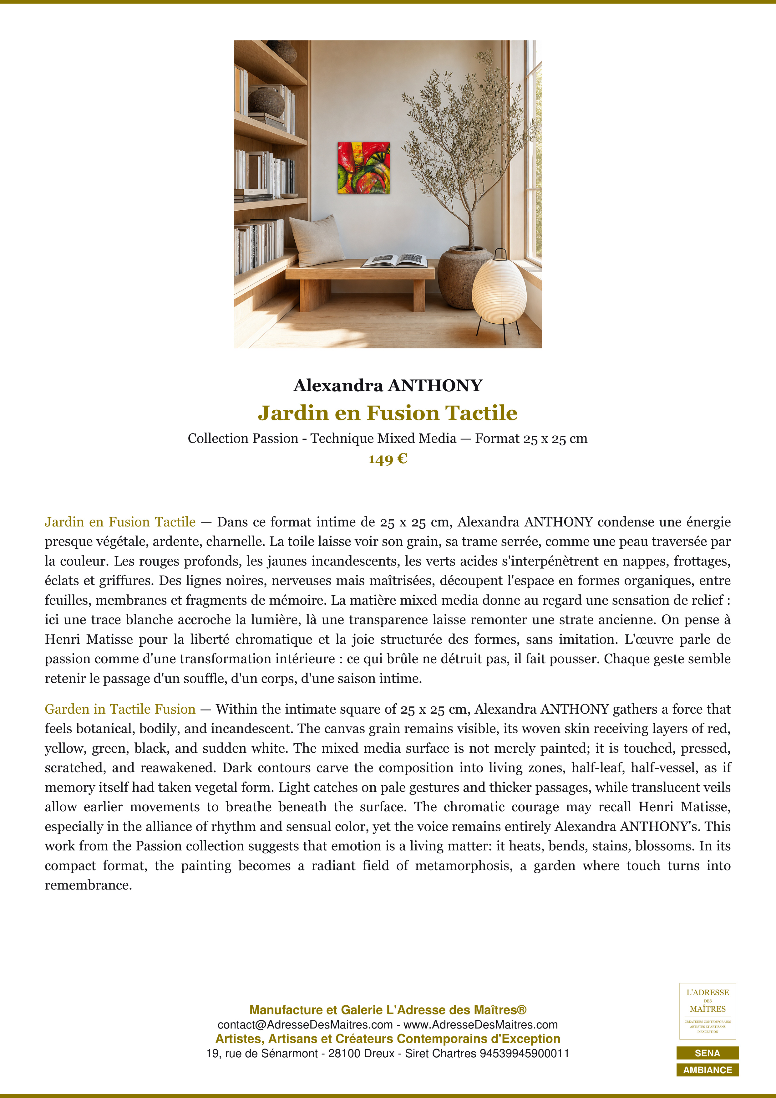 Fiche Premium Ambiance — Jardin en Fusion Tactile — Alexandra ANTHONY — L'Adresse des Maîtres®