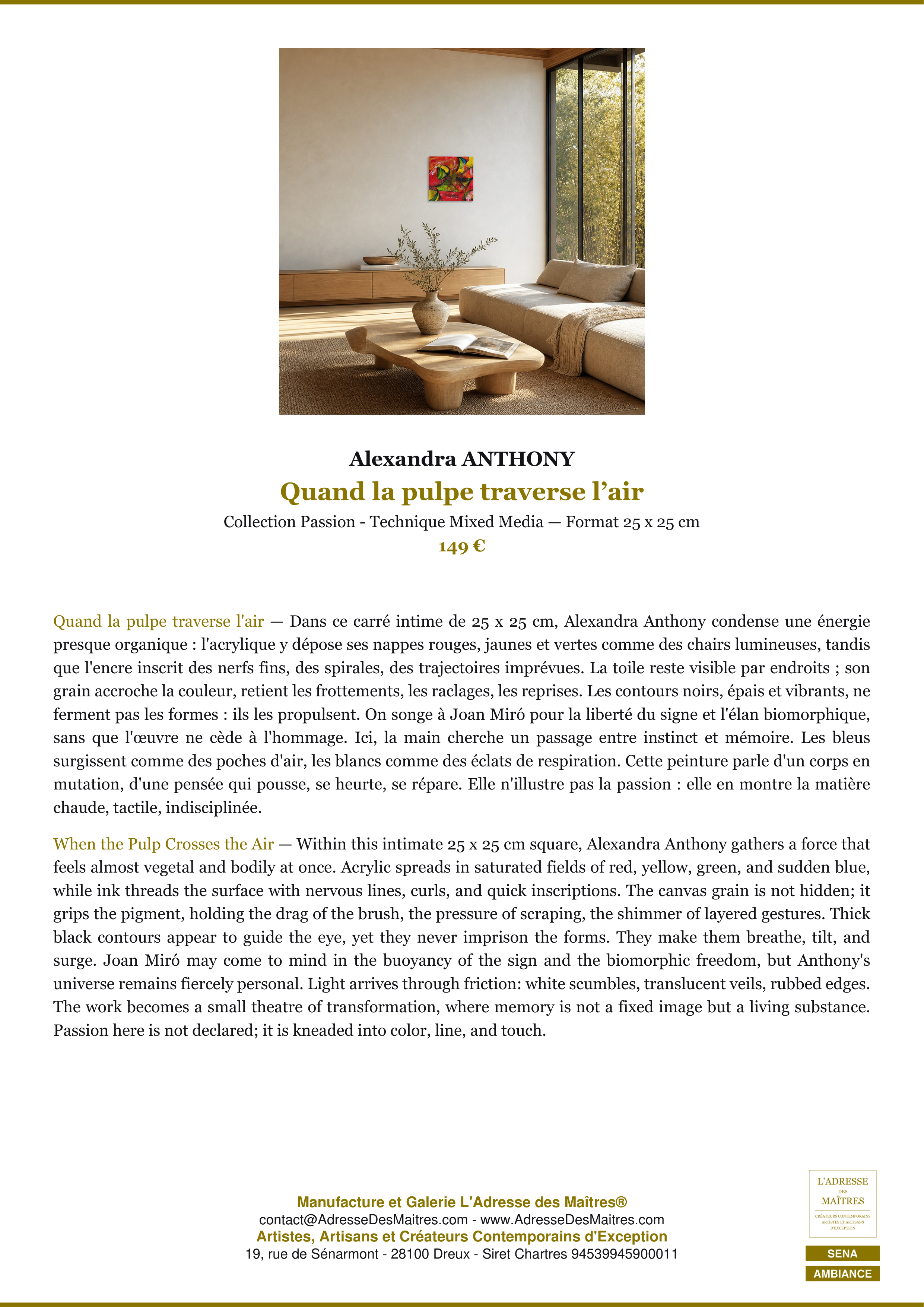 Fiche Premium Ambiance — Quand la pulpe traverse l’air — Alexandra ANTHONY — L'Adresse des Maîtres®