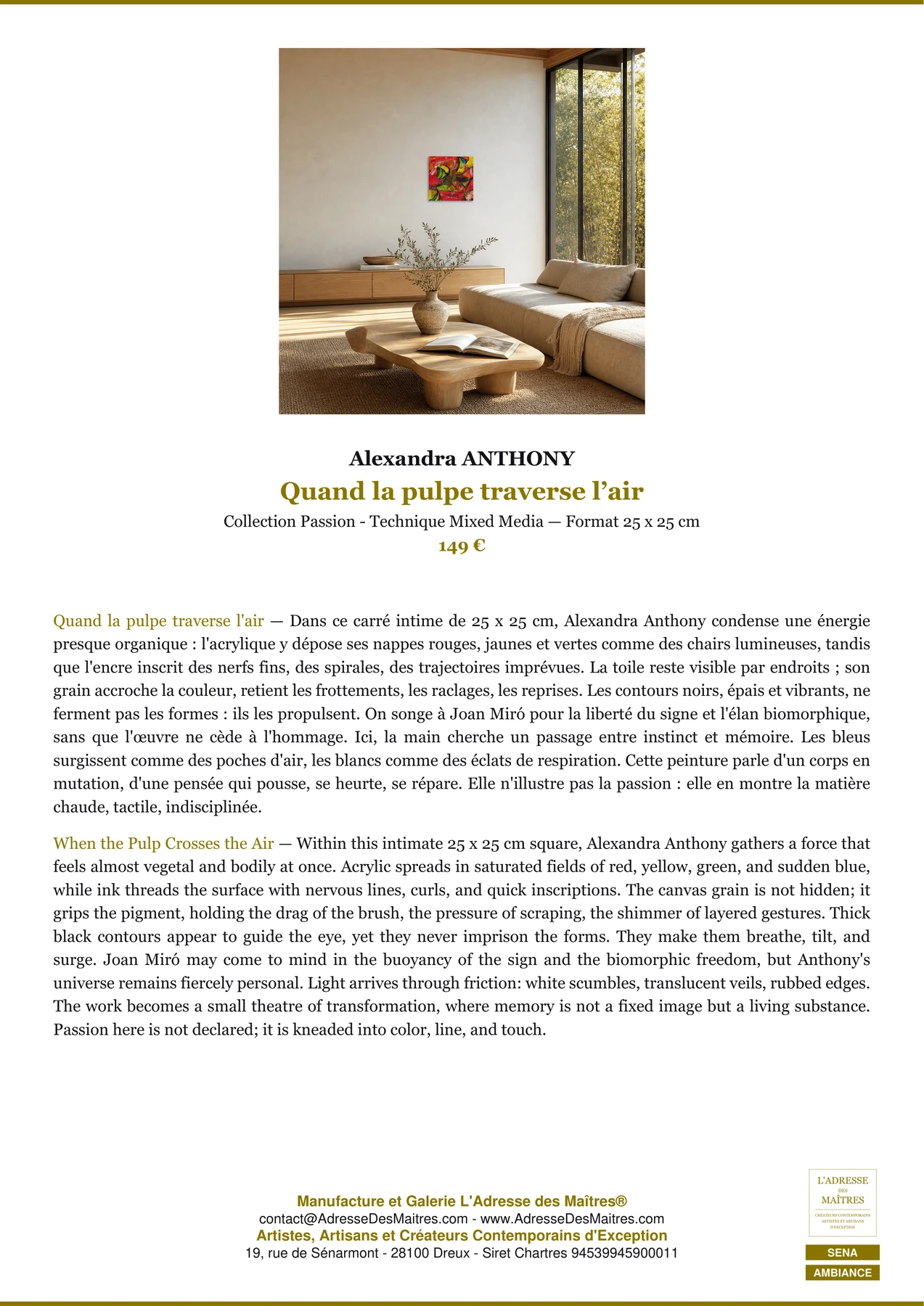 Fiche Premium Ambiance - Quand la pulpe traverse l’air - Alexandra ANTHONY - L'Adresse des Maîtres®