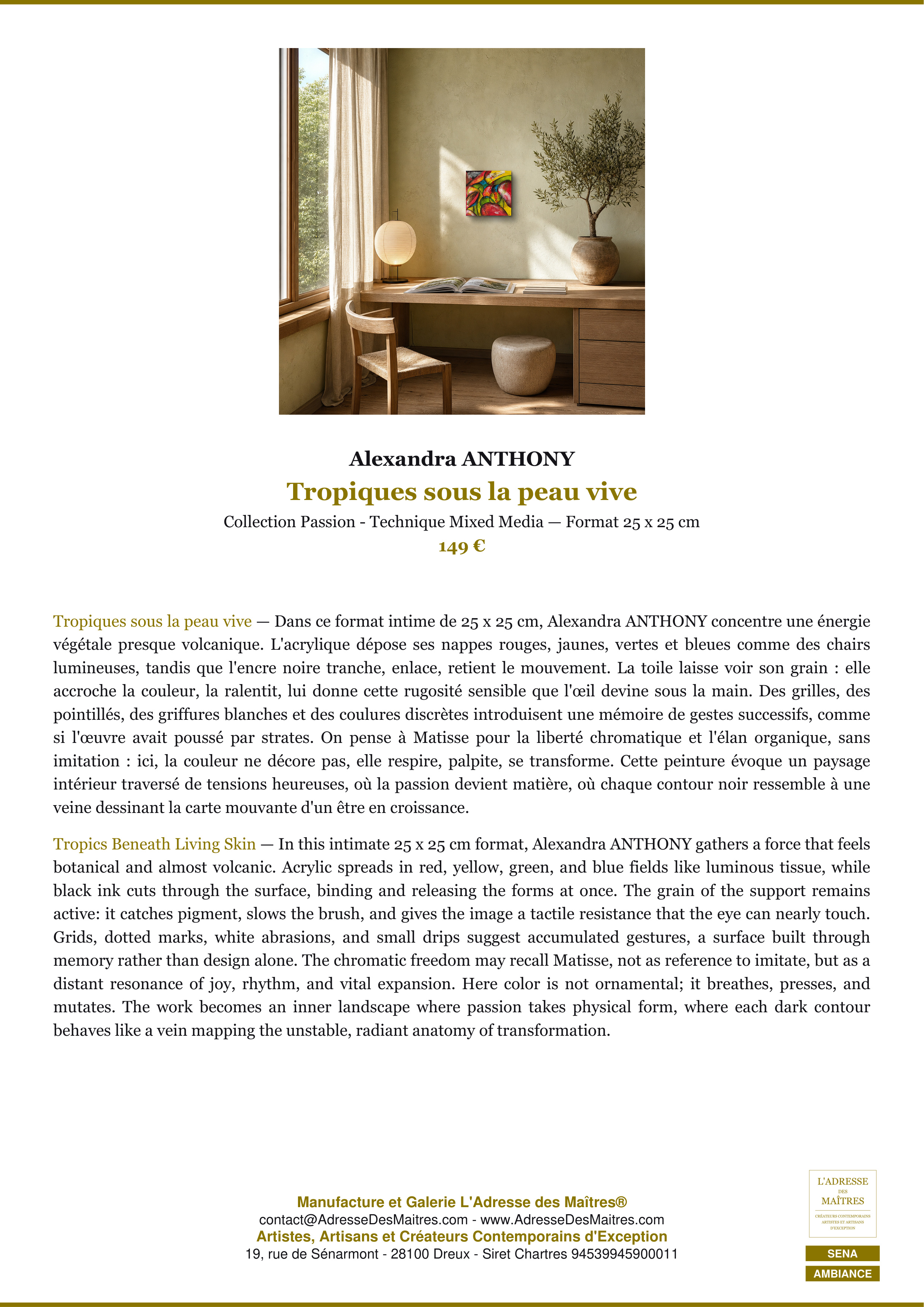 Fiche Premium Ambiance — Tropiques sous la peau vive — Alexandra ANTHONY — L'Adresse des Maîtres®