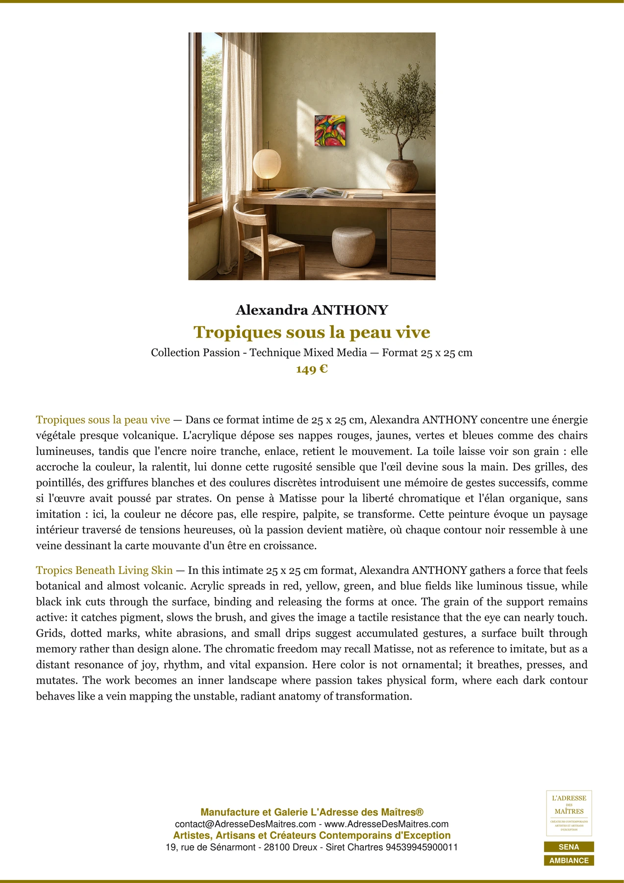 Fiche Premium Ambiance - Tropiques sous la peau vive - Alexandra ANTHONY - L'Adresse des Maîtres®