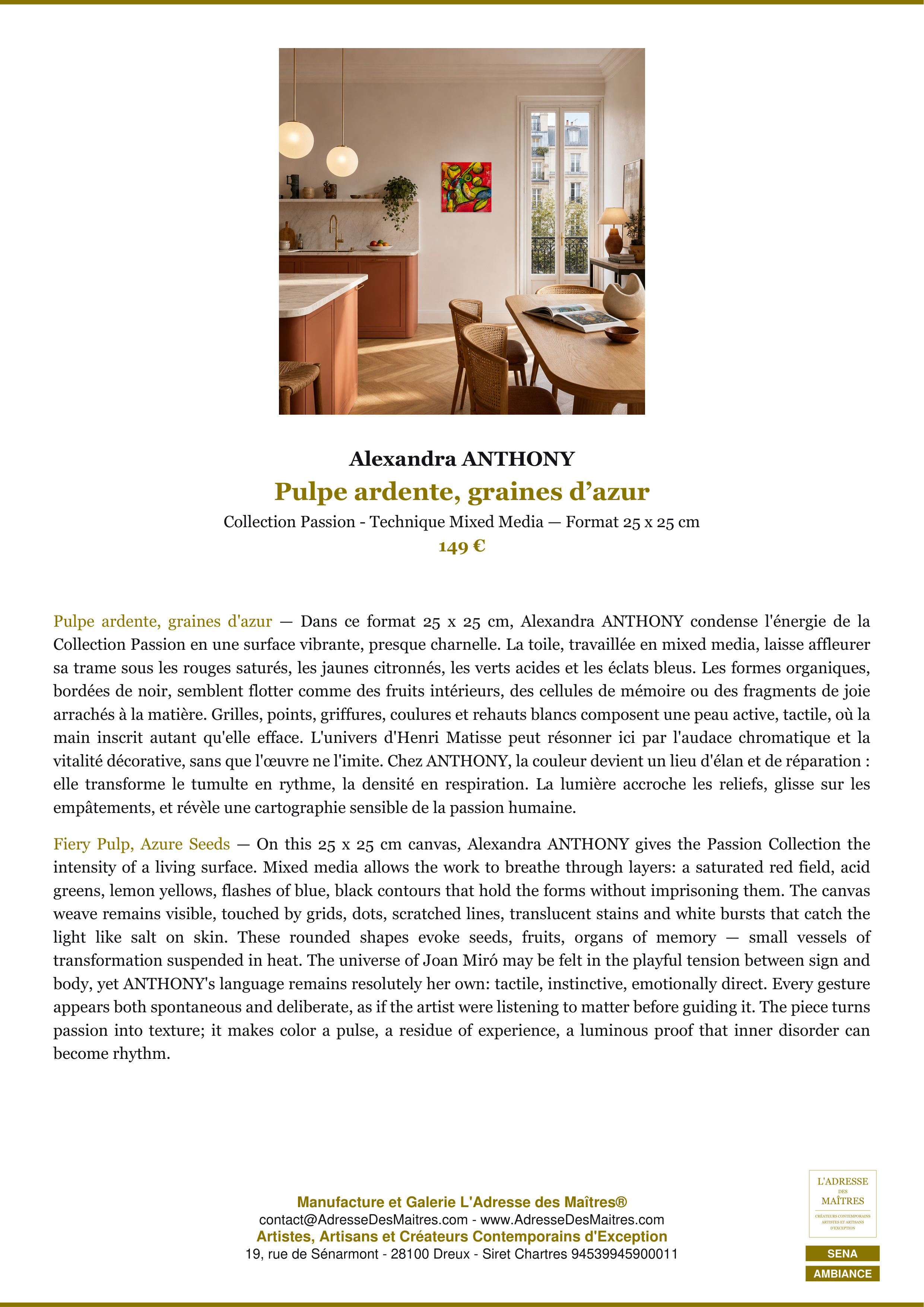Fiche Premium Ambiance — Pulpe ardente, graines d’azur — Alexandra ANTHONY — L'Adresse des Maîtres®