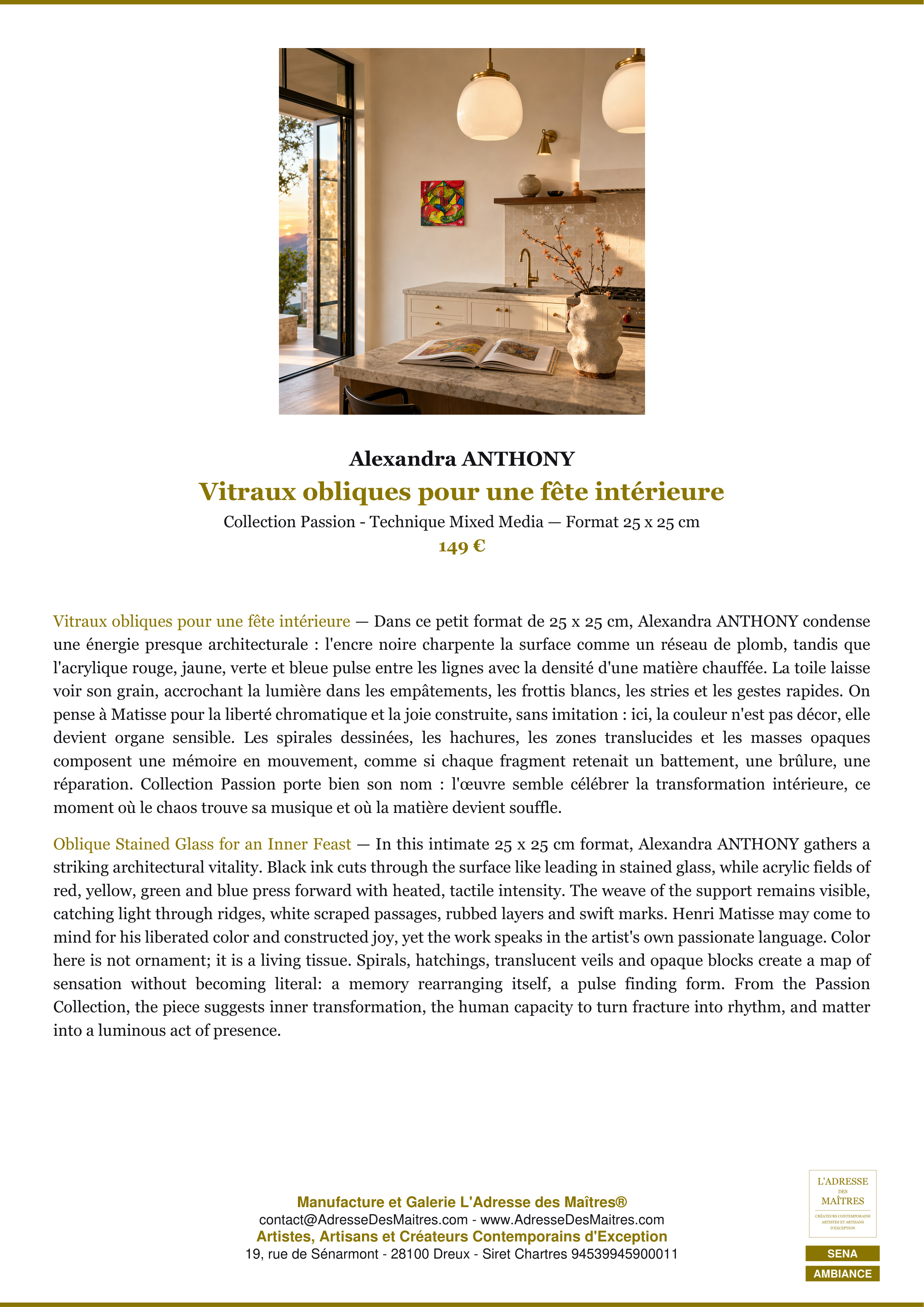 Fiche Premium Ambiance — Vitraux obliques pour une fête intérieure — Alexandra ANTHONY — L'Adresse des Maîtres®
