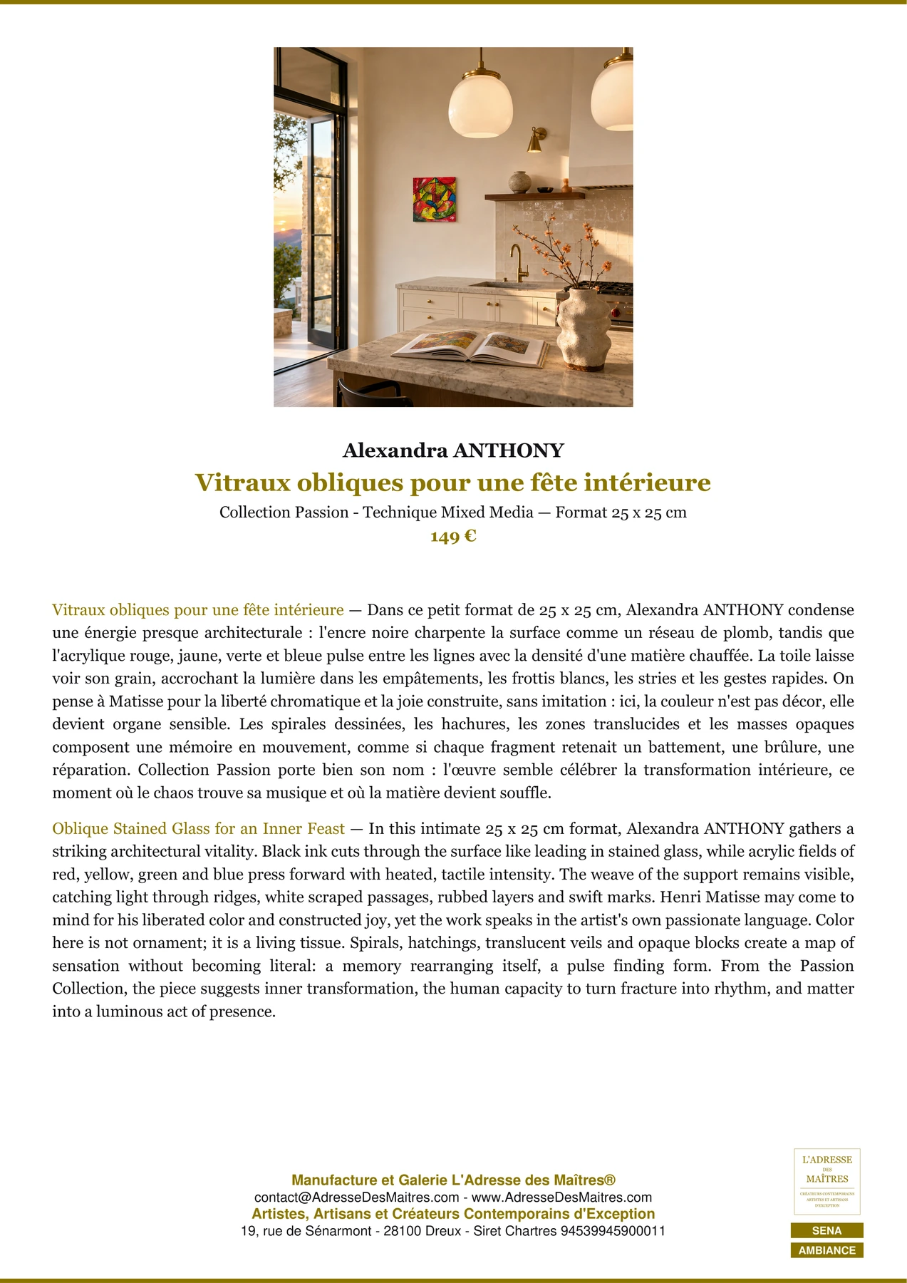 Fiche Premium Ambiance - Vitraux obliques pour une fête intérieure - Alexandra ANTHONY - L'Adresse des Maîtres®