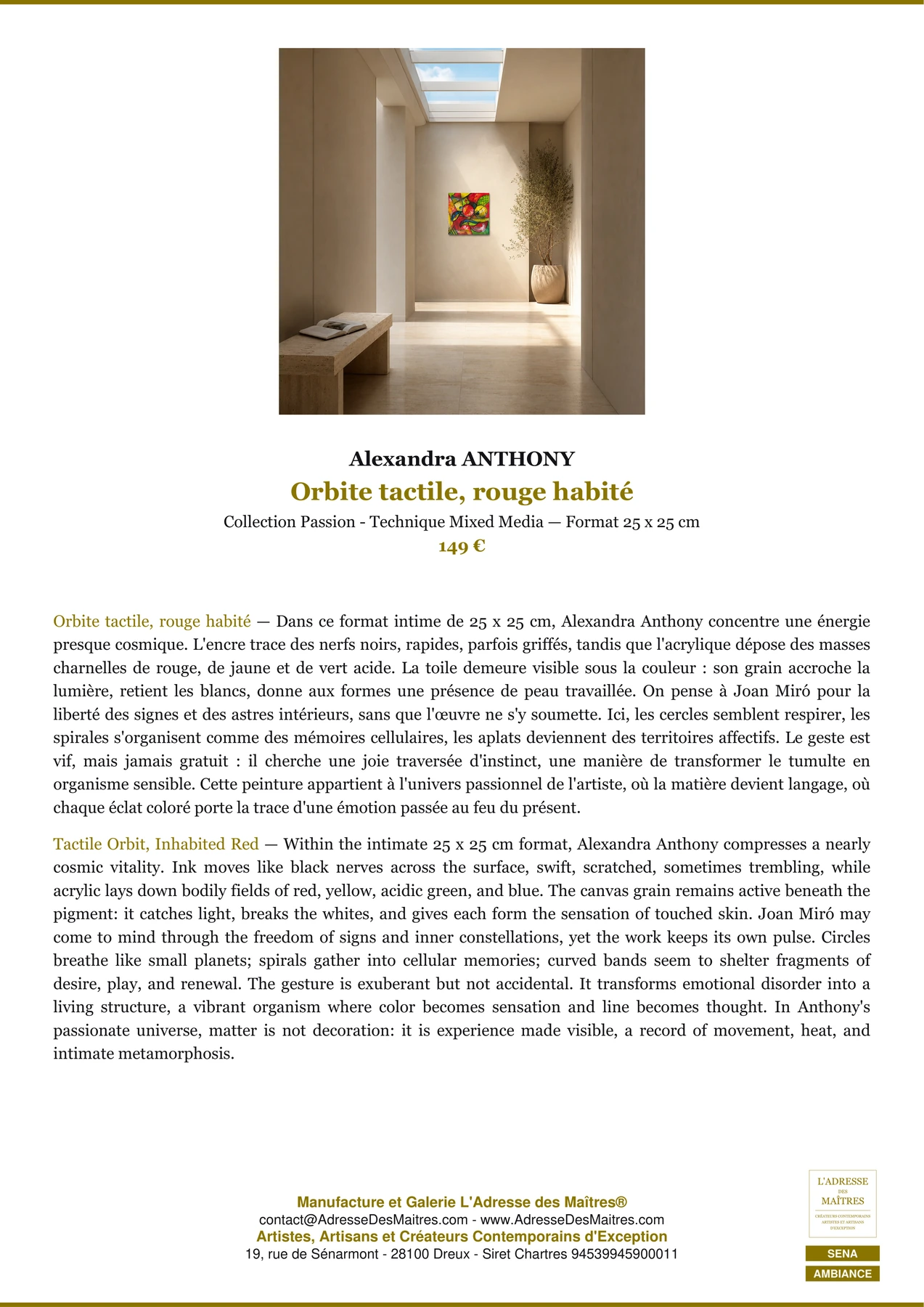 Fiche Premium Ambiance - Orbite tactile, rouge habité - Alexandra ANTHONY - L'Adresse des Maîtres®