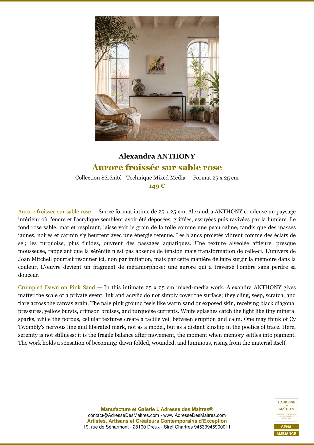 Fiche Premium Ambiance - Aurore froissée sur sable rose - Alexandra ANTHONY - L'Adresse des Maîtres®