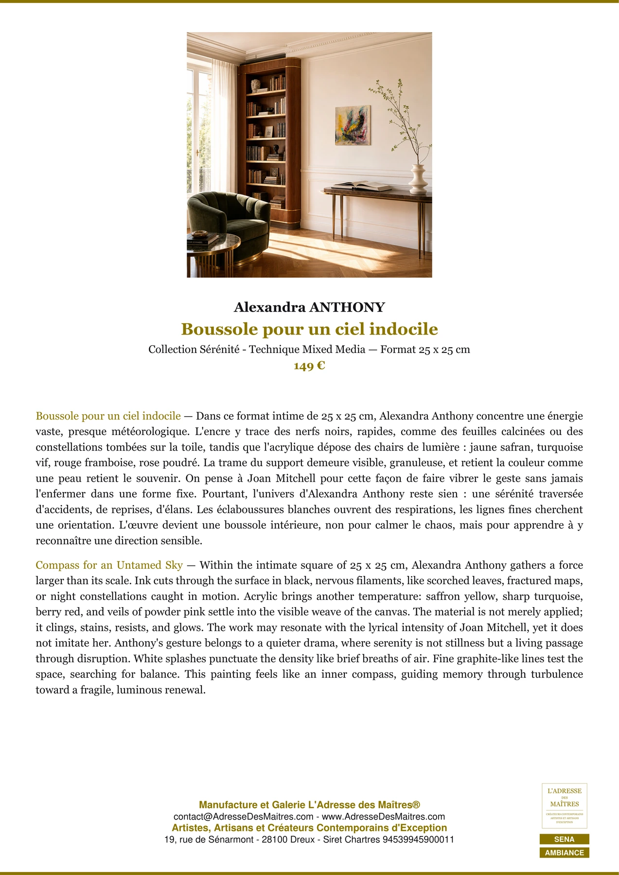 Fiche Premium Ambiance - Boussole pour un ciel indocile - Alexandra ANTHONY - L'Adresse des Maîtres®