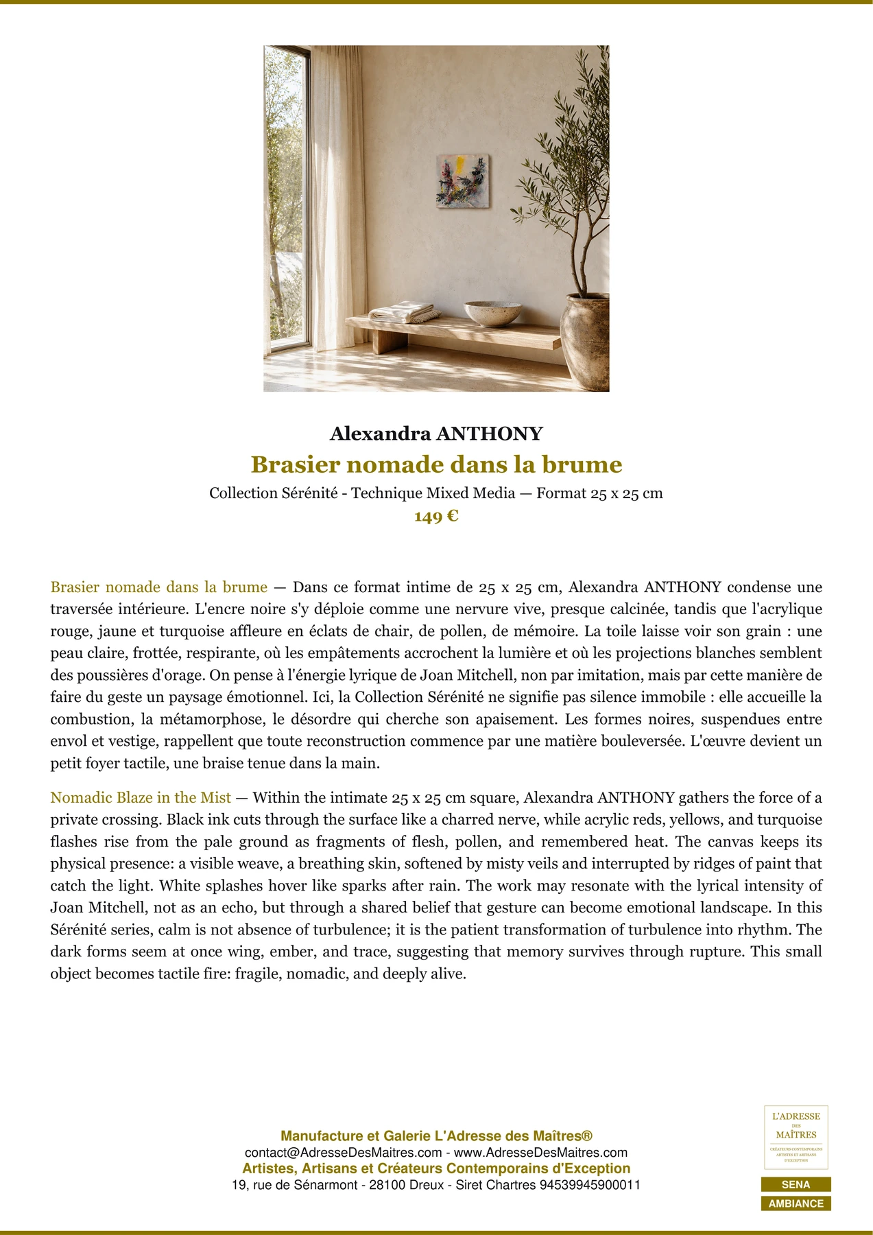 Fiche Premium Ambiance - Brasier nomade dans la brume - Alexandra ANTHONY - L'Adresse des Maîtres®