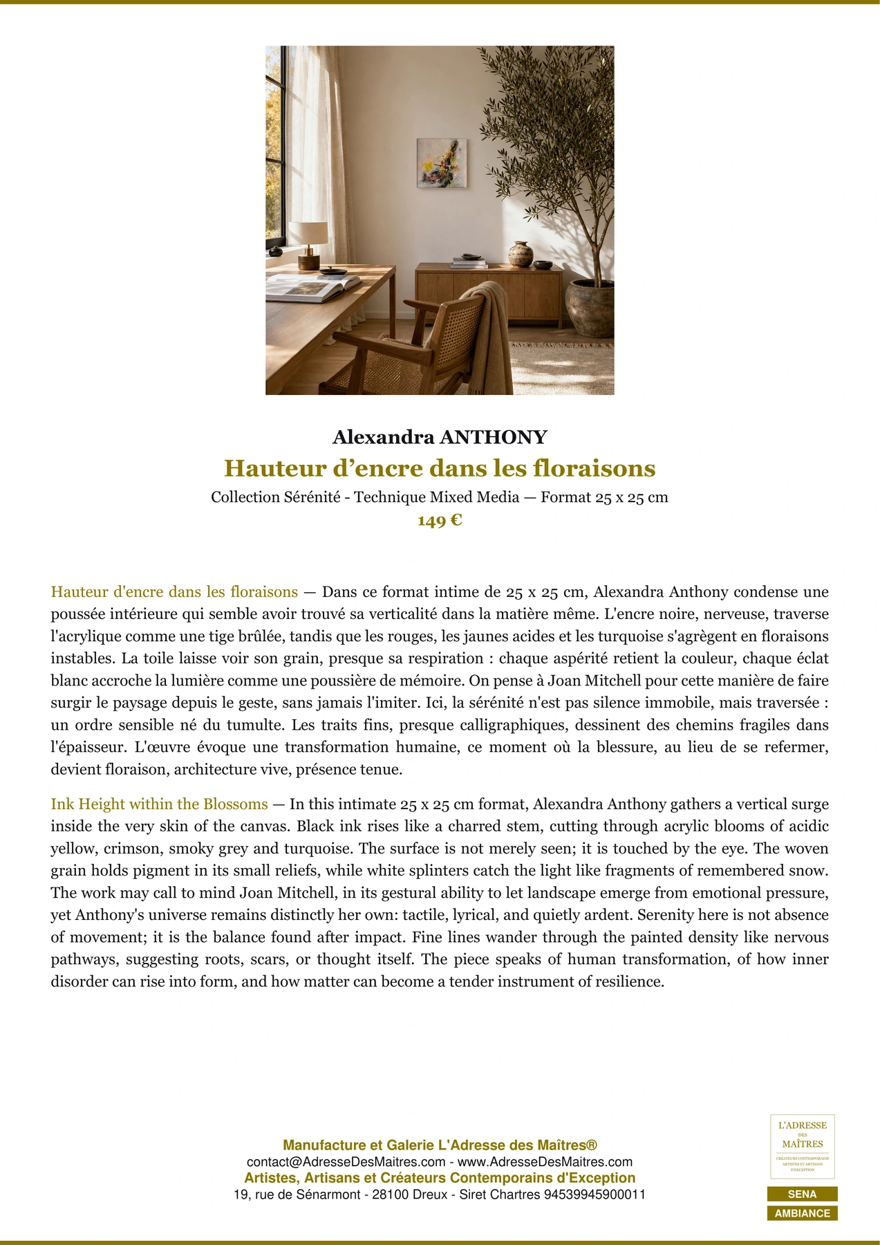 Fiche Premium Ambiance - Hauteur d’encre dans les floraisons - Alexandra ANTHONY - L'Adresse des Maîtres®
