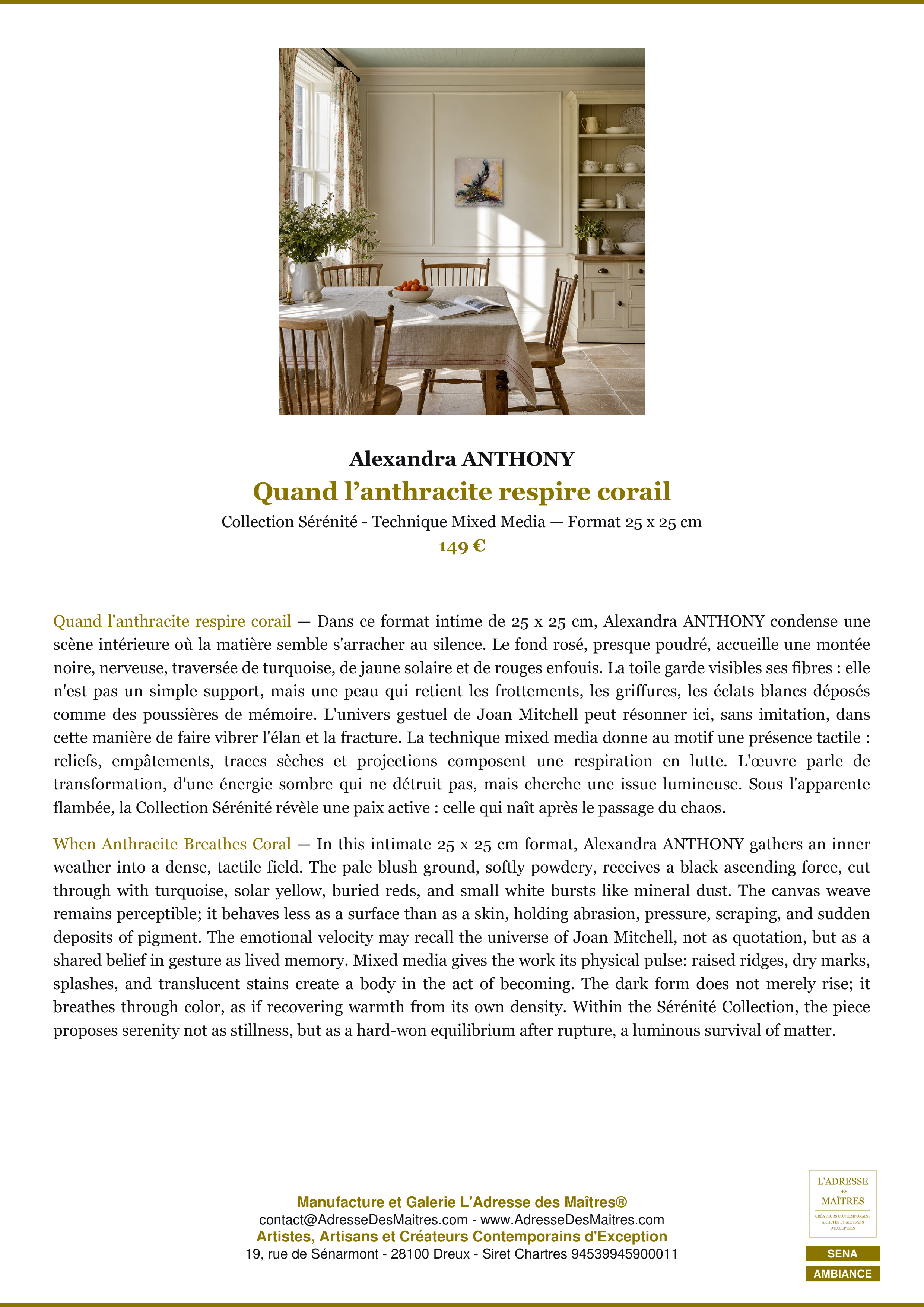 Fiche Premium Ambiance — Quand l’anthracite respire corail — Alexandra ANTHONY — L'Adresse des Maîtres®