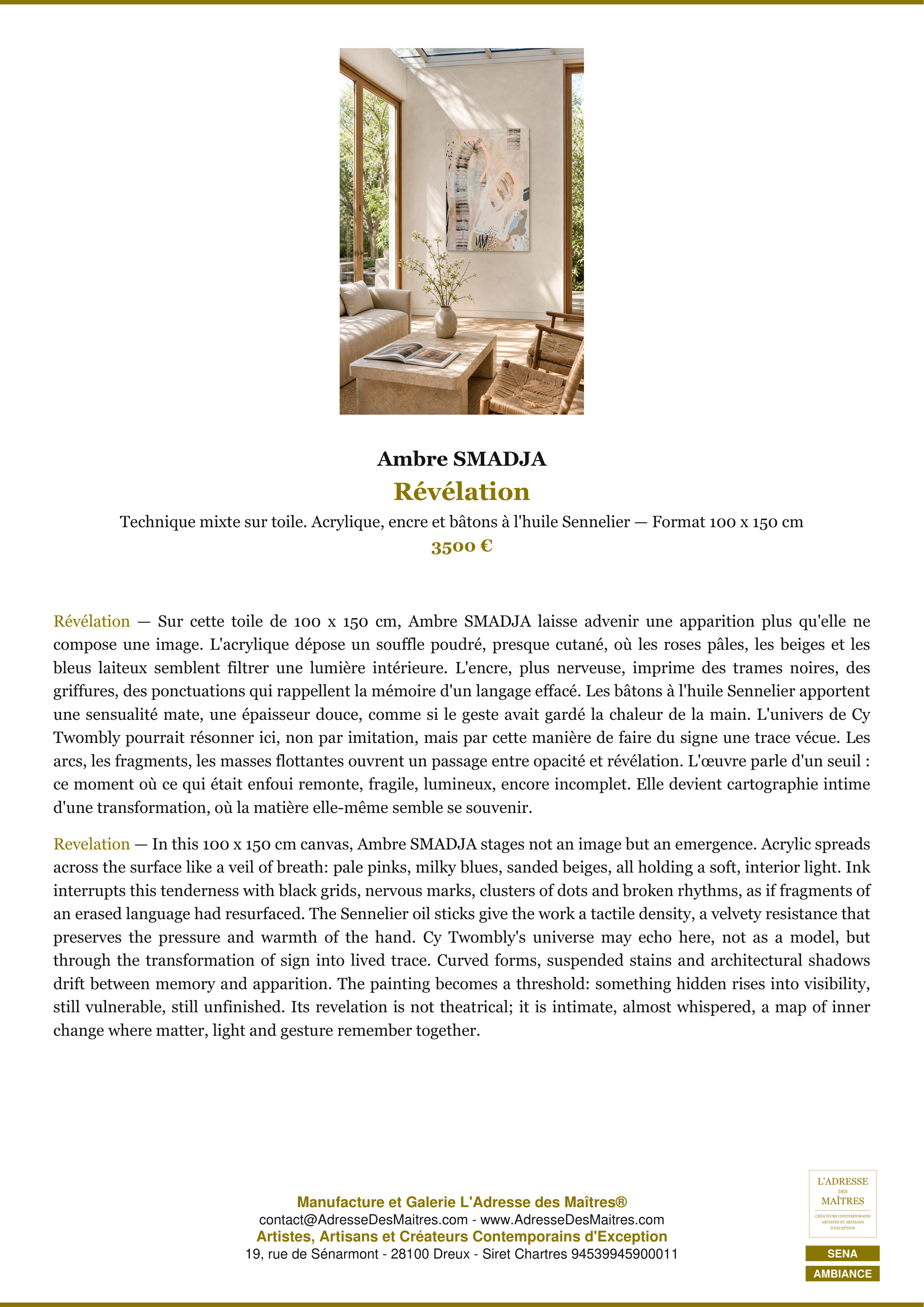 Fiche Premium Ambiance — Révélation — Ambre SMADJA — L'Adresse des Maîtres®