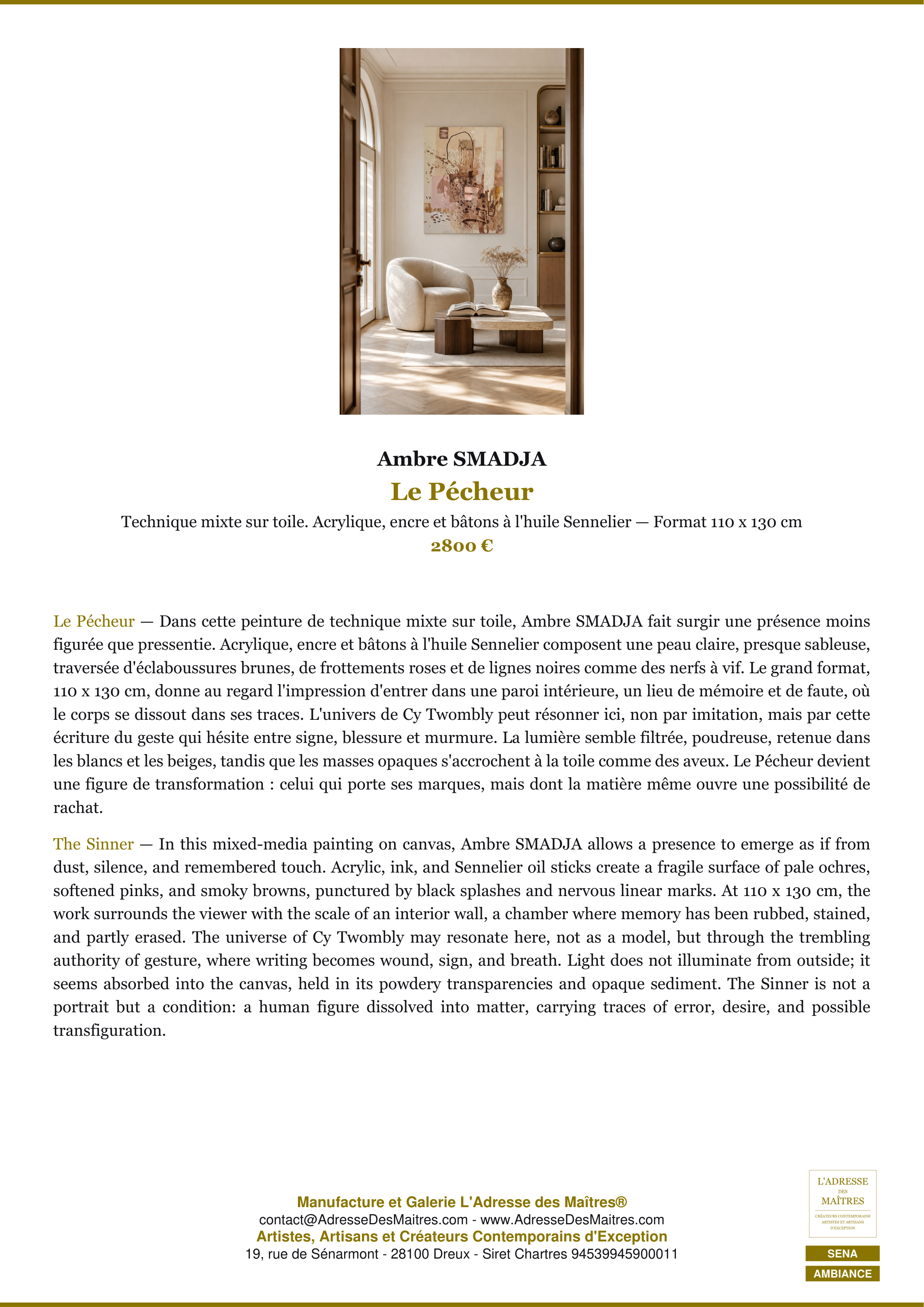 Fiche Premium Ambiance — Le Pécheur — Ambre SMADJA — L'Adresse des Maîtres®