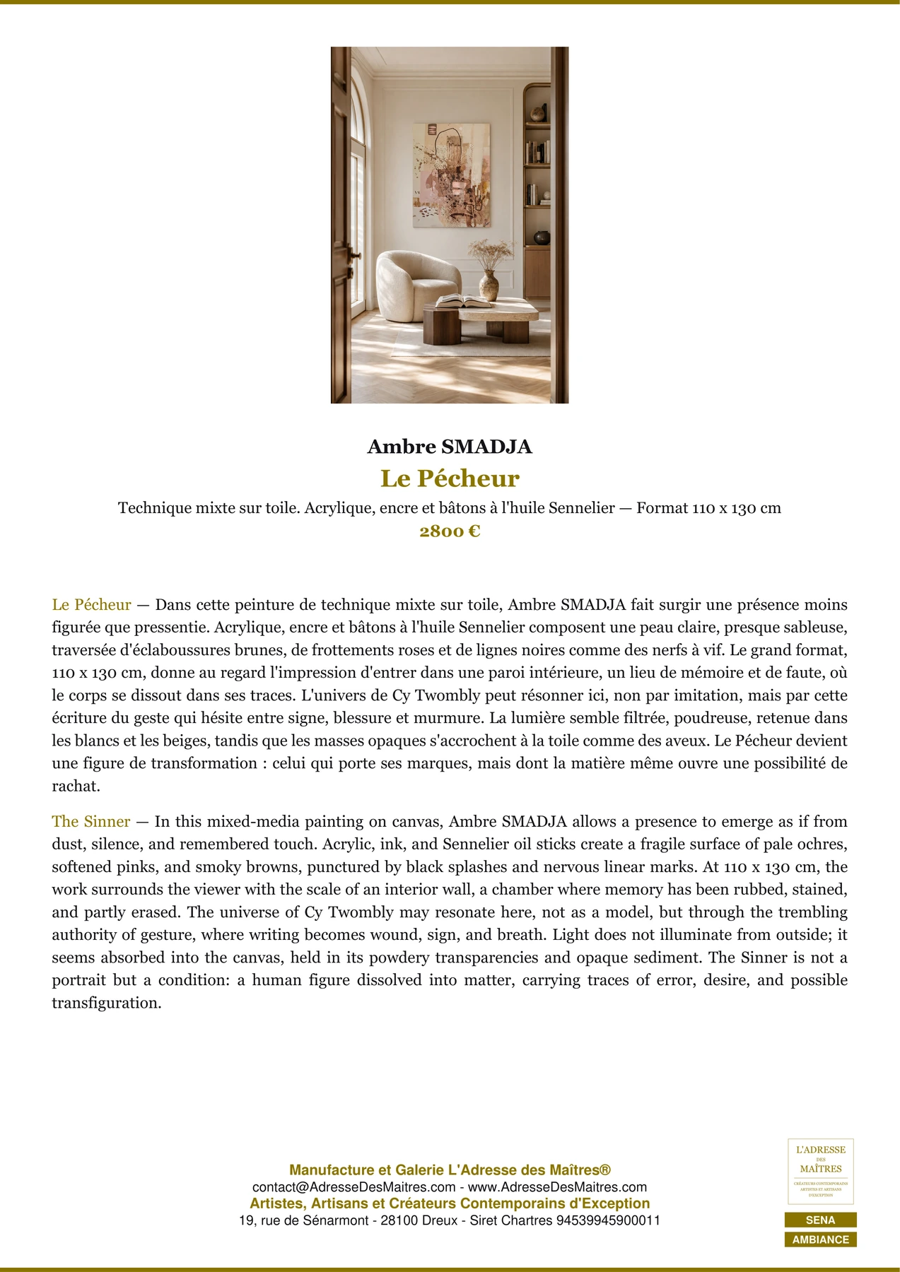 Fiche Premium Ambiance - Le Pécheur - Ambre SMADJA - L'Adresse des Maîtres®