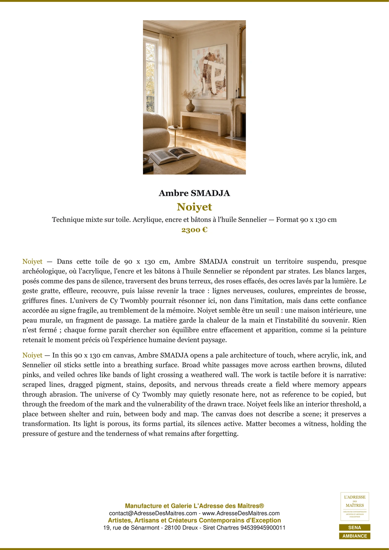 Fiche Premium Ambiance - Noiyet - Ambre SMADJA - L'Adresse des Maîtres®