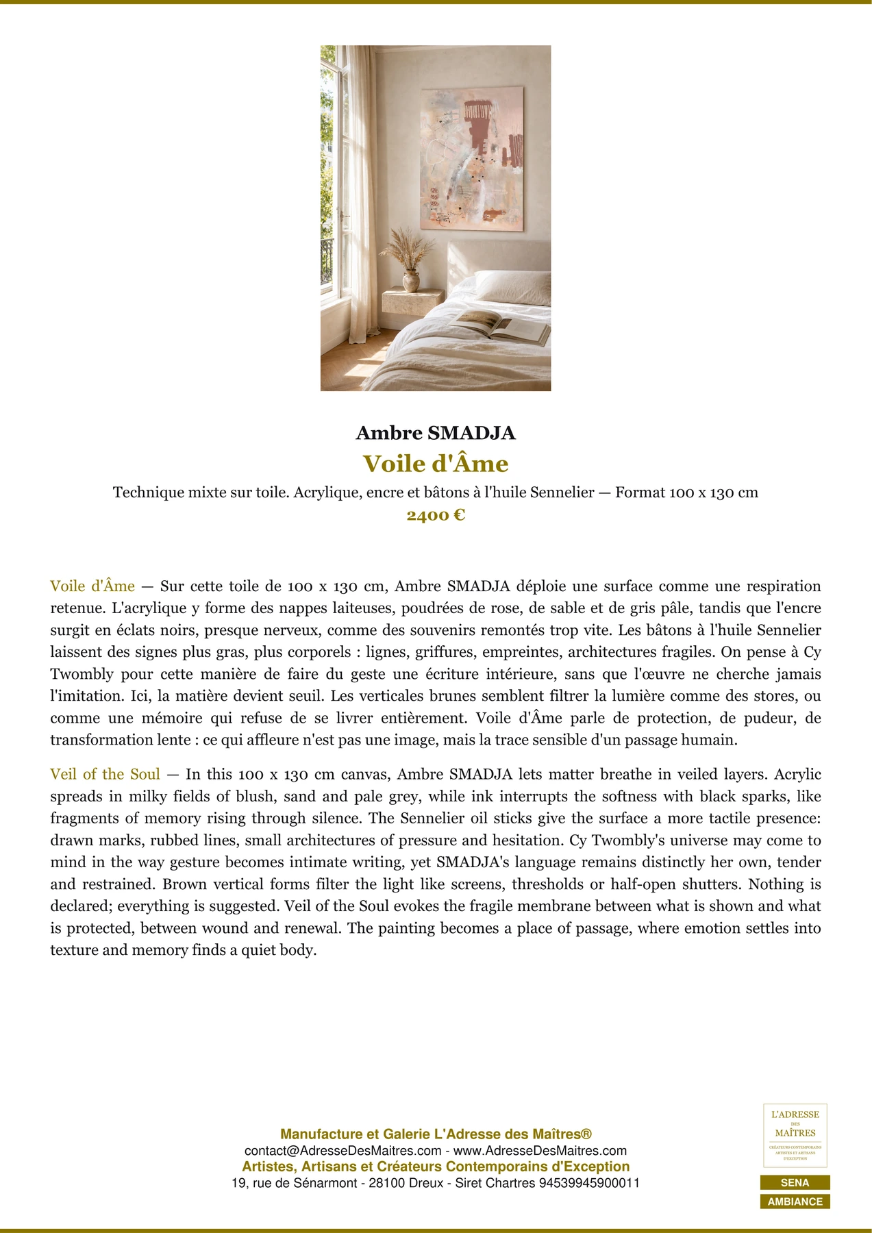 Fiche Premium Ambiance - Voile d'Âme - Ambre SMADJA - L'Adresse des Maîtres®