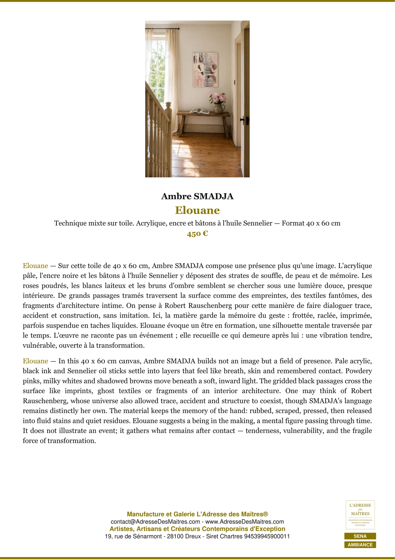 Fiche Premium Ambiance - Elouane - Ambre SMADJA - L'Adresse des Maîtres®