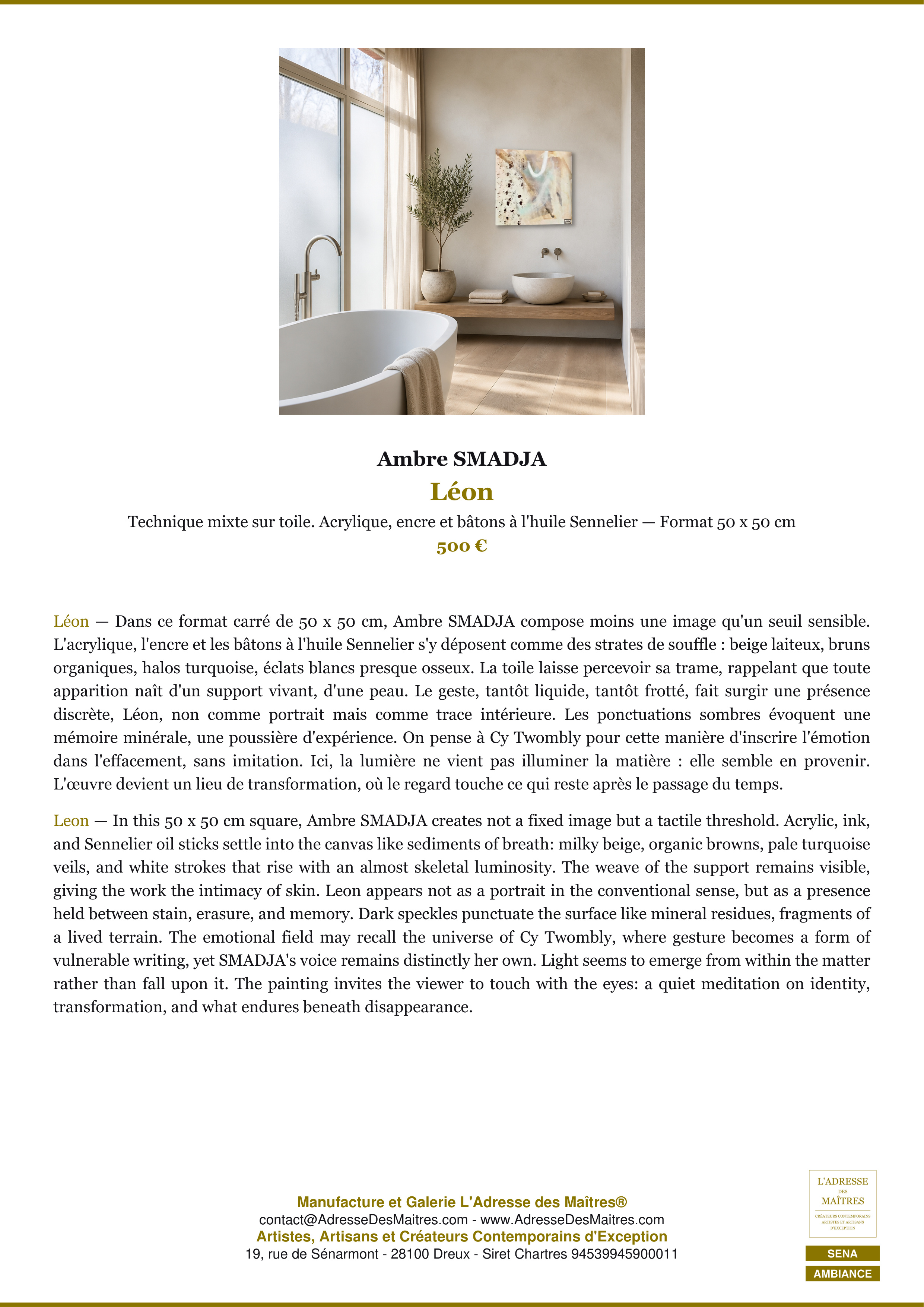 Fiche Premium Ambiance — Léon — Ambre SMADJA — L'Adresse des Maîtres®