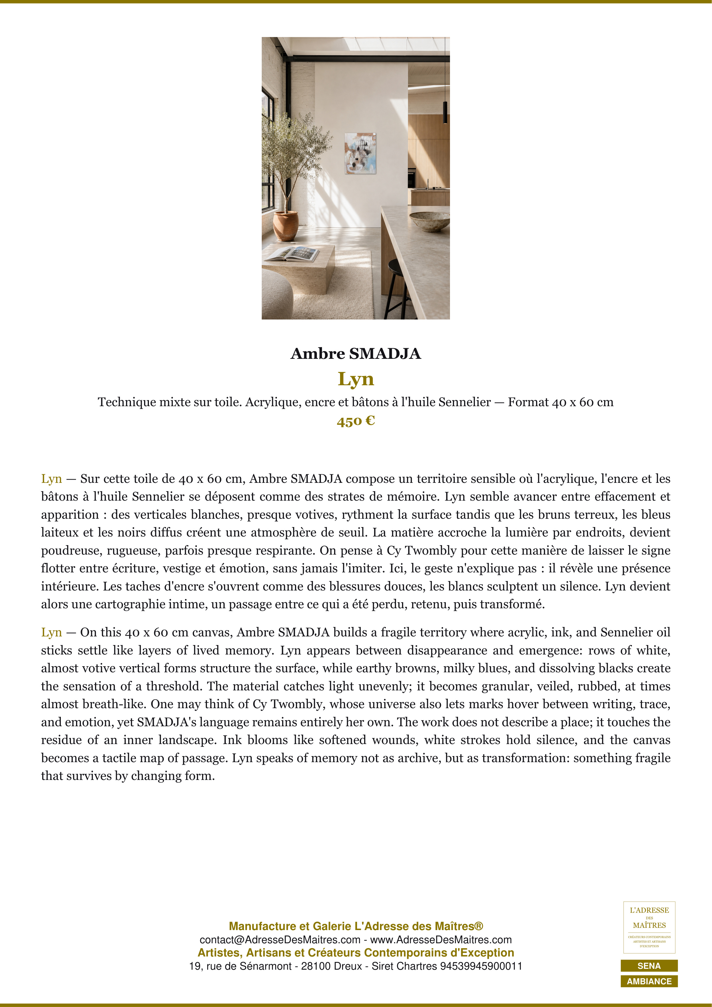 Fiche Premium Ambiance — Lyn — Ambre SMADJA — L'Adresse des Maîtres®