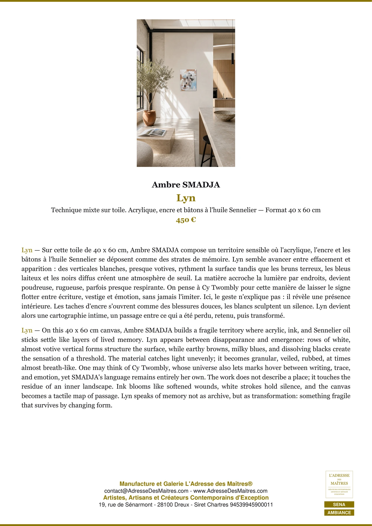 Fiche Premium Ambiance - Lyn - Ambre SMADJA - L'Adresse des Maîtres®