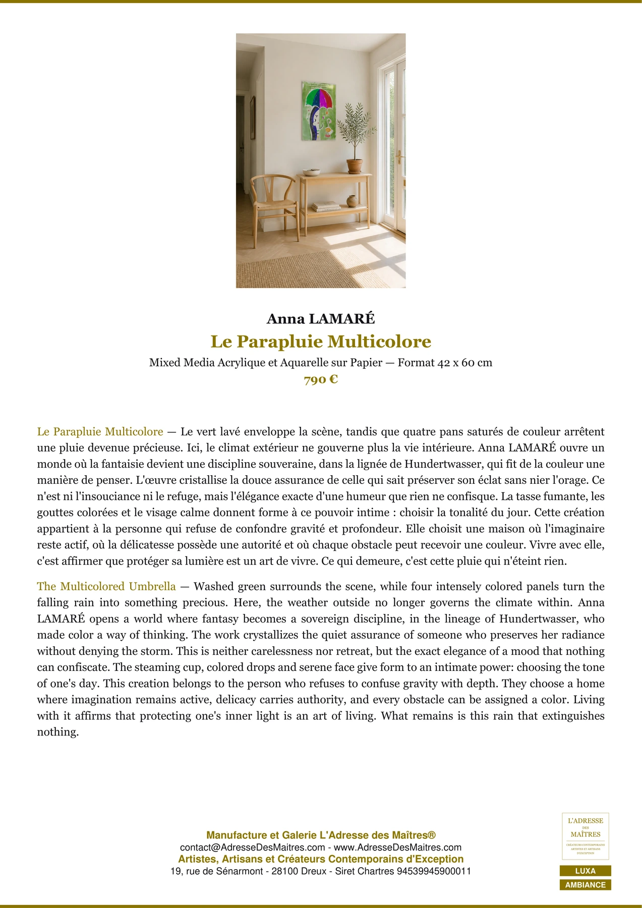 Fiche Premium Ambiance - Le Parapluie Multicolore - Anna LAMARÉ - L'Adresse des Maîtres®