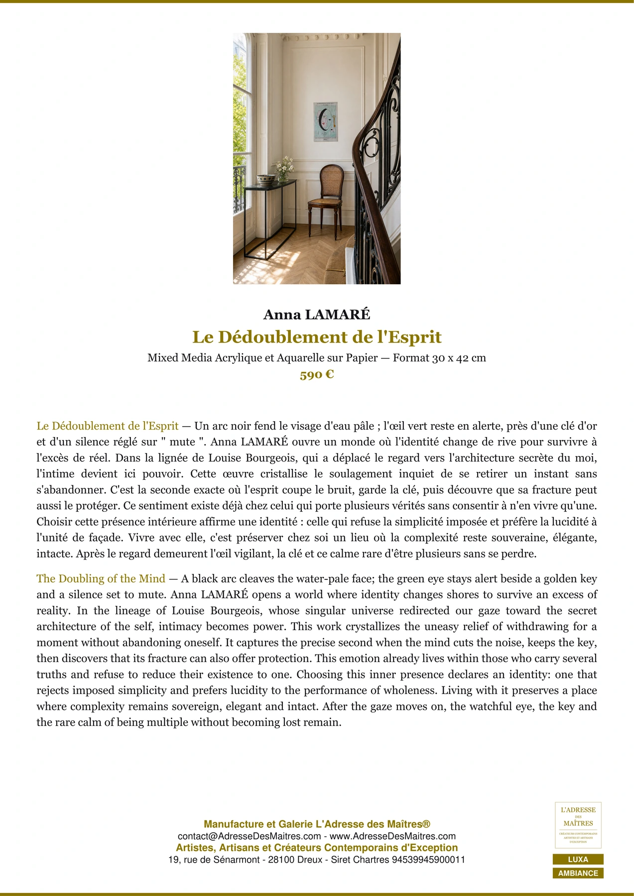 Fiche Premium Ambiance - Le Dédoublement de l'Esprit - Anna LAMARÉ - L'Adresse des Maîtres®