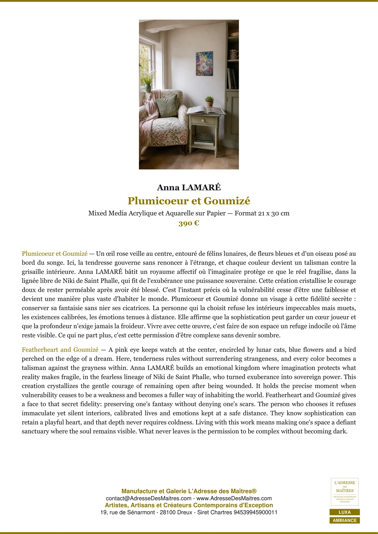 Fiche Premium Ambiance - Plumicoeur et Goumizé - Anna LAMARÉ - L'Adresse des Maîtres®