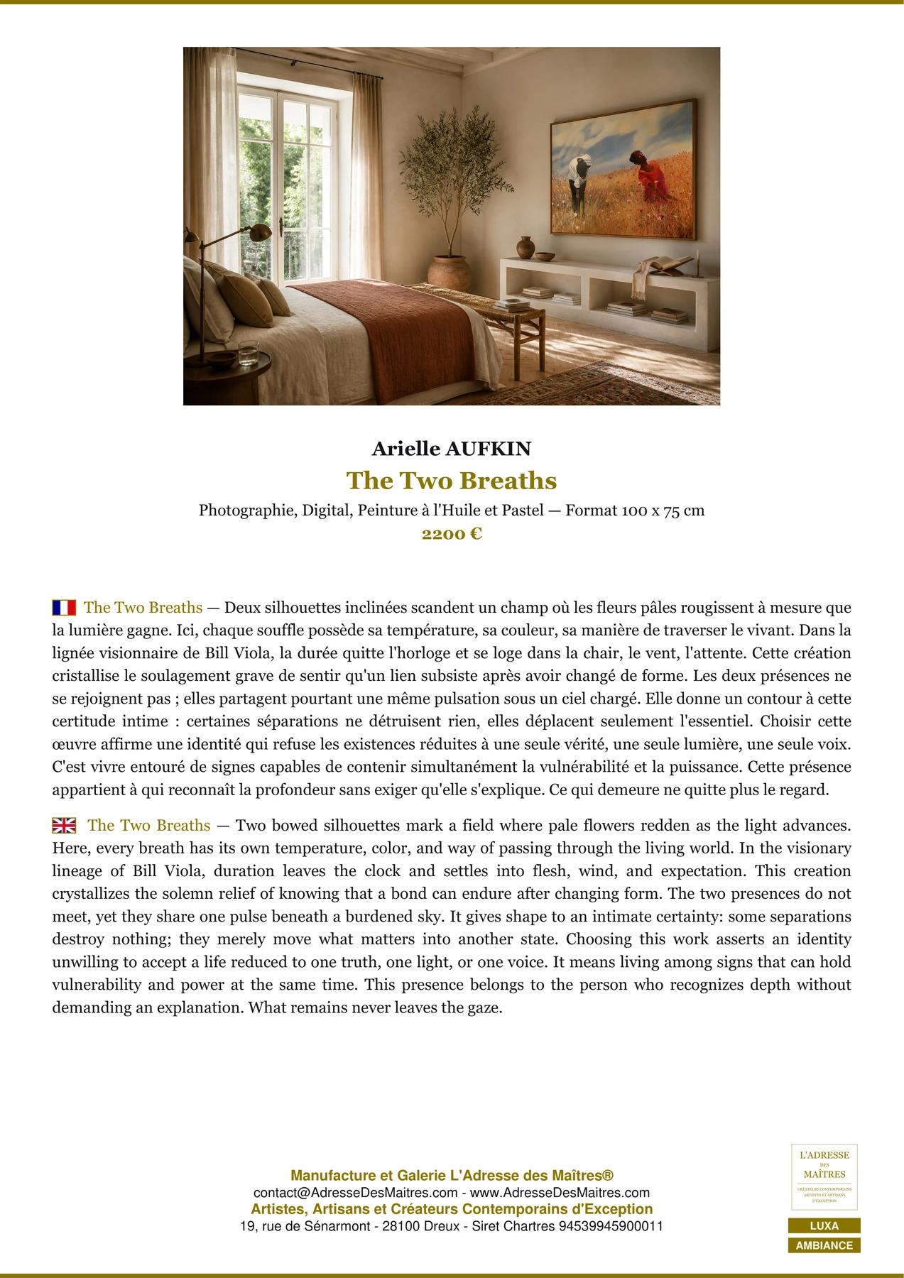Fiche Premium Ambiance - The Two Breaths - Arielle AUFKIN - L'Adresse des Maîtres®