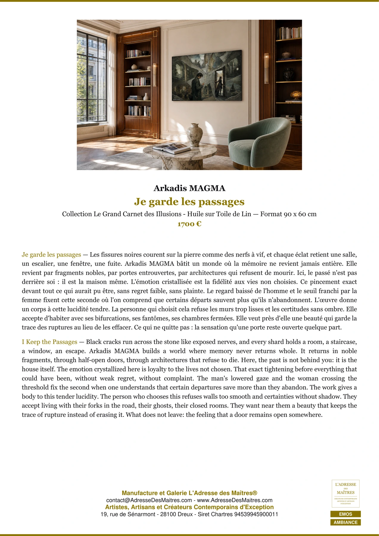 Fiche Premium Ambiance - Je garde les passages - Arkadis MAGMA - L'Adresse des Maîtres®