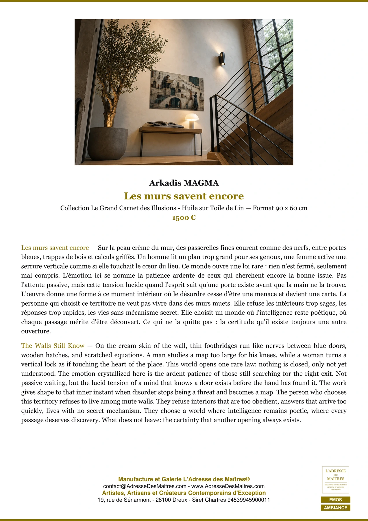 Fiche Premium Ambiance - Les murs savent encore - Arkadis MAGMA - L'Adresse des Maîtres®