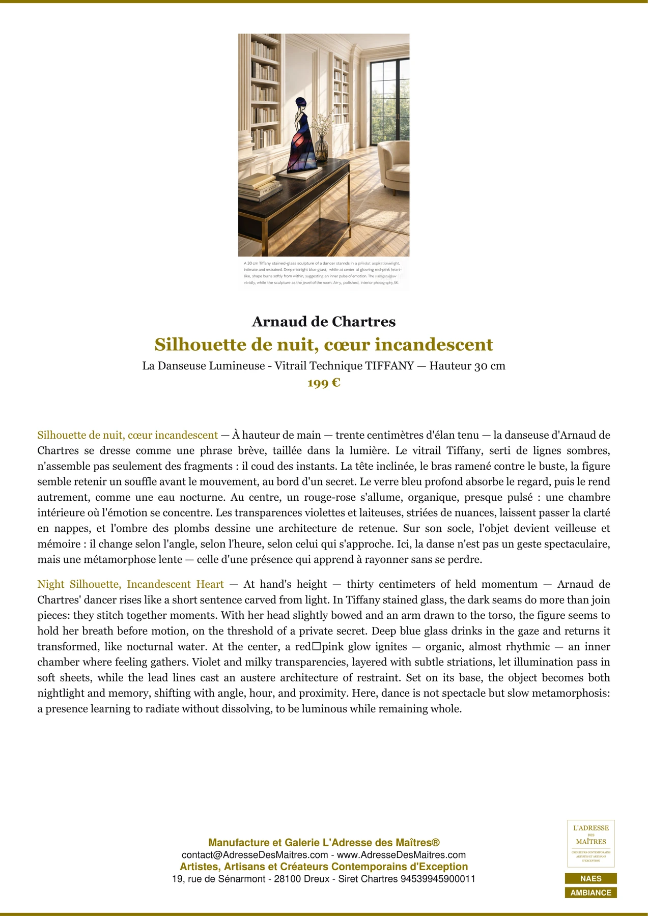 Fiche Premium Ambiance - Silhouette de nuit, cœur incandescent - Arnaud de Chartres - L'Adresse des Maîtres®