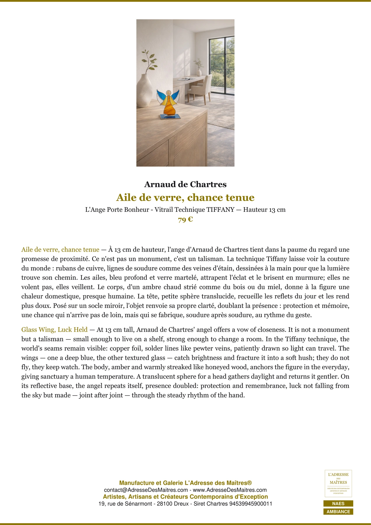 Fiche Premium Ambiance - Aile de verre, chance tenue - Arnaud de Chartres - L'Adresse des Maîtres®