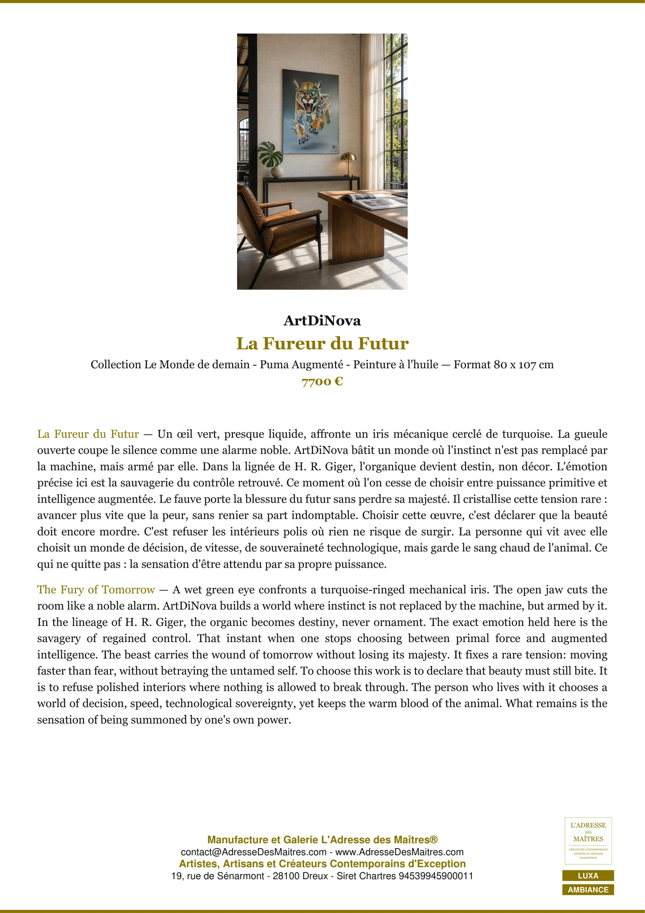 Fiche Premium Ambiance - La Fureur du Futur - ArtDiNova - L'Adresse des Maîtres®