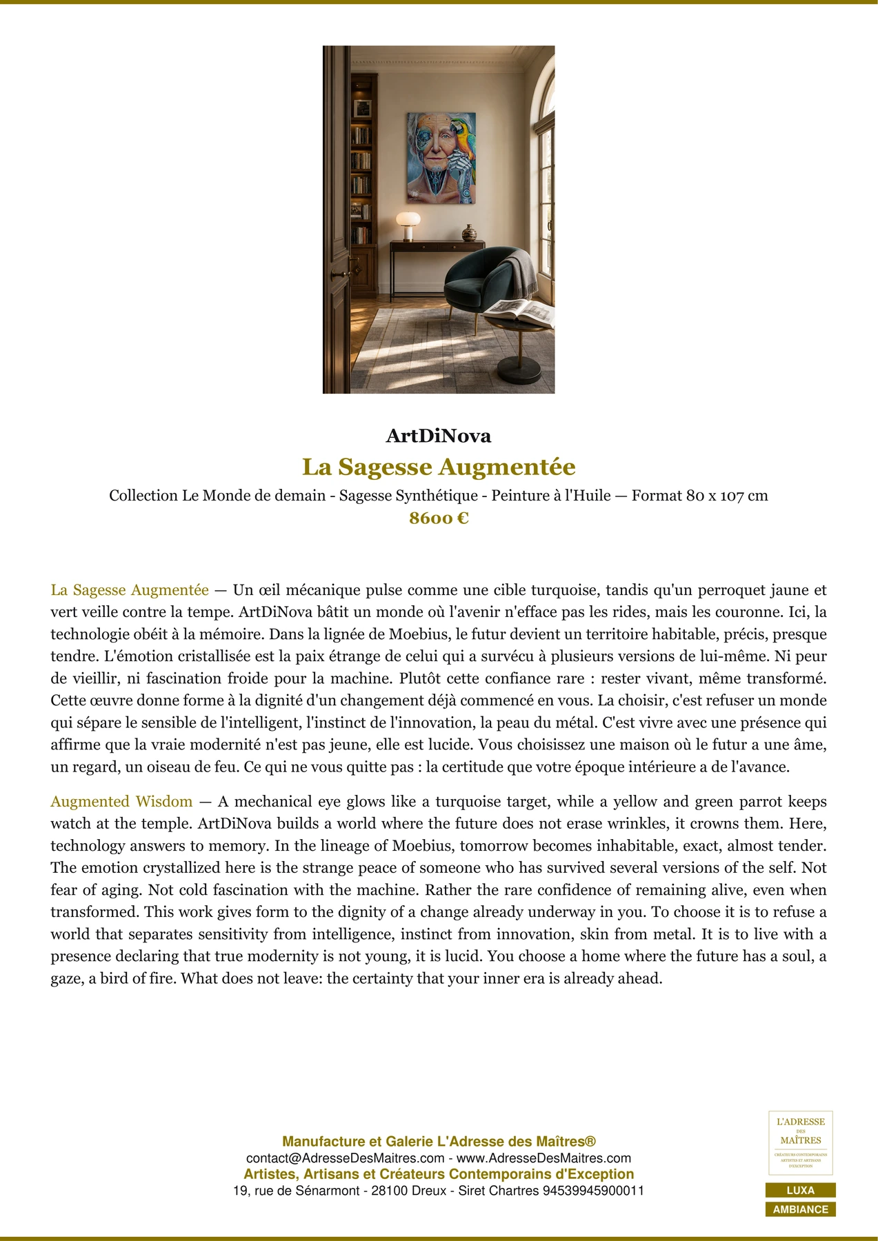 Fiche Premium Ambiance - La Sagesse Augmentée - ArtDiNova - L'Adresse des Maîtres®