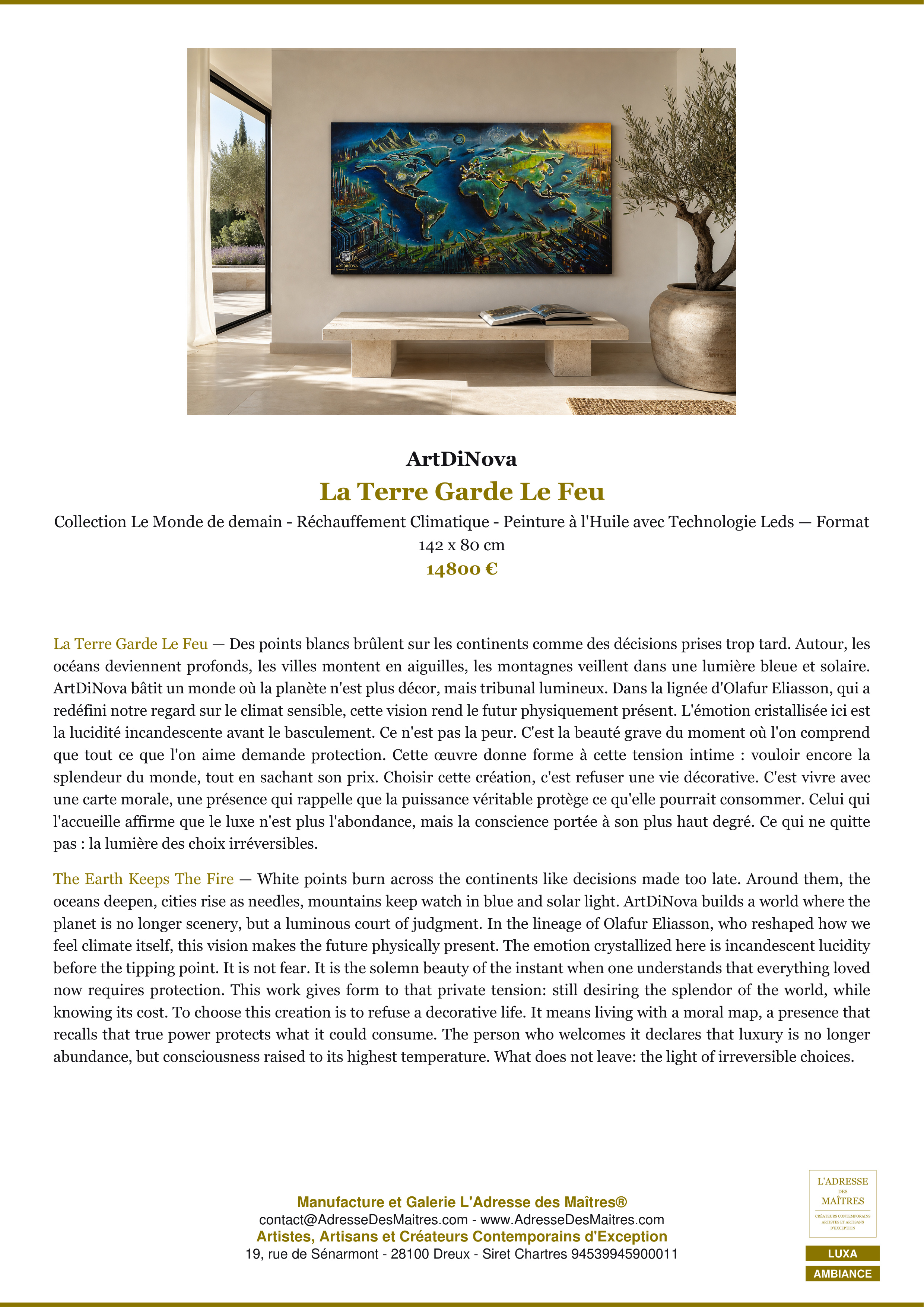 Fiche Premium Ambiance — La Terre Garde Le Feu — ArtDiNova — L'Adresse des Maîtres®