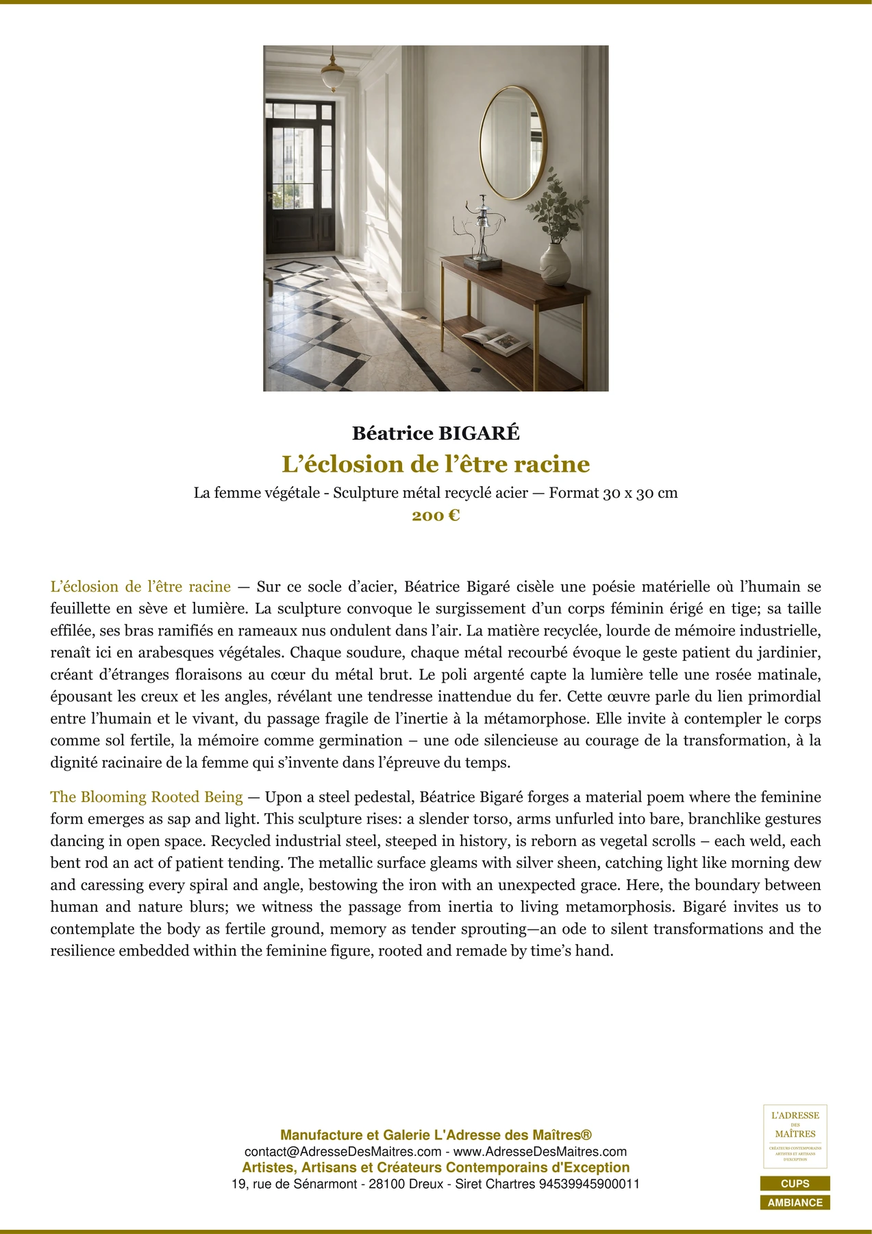 Fiche Premium Ambiance - L’éclosion de l’être racine - Béatrice BIGARÉ - L'Adresse des Maîtres®