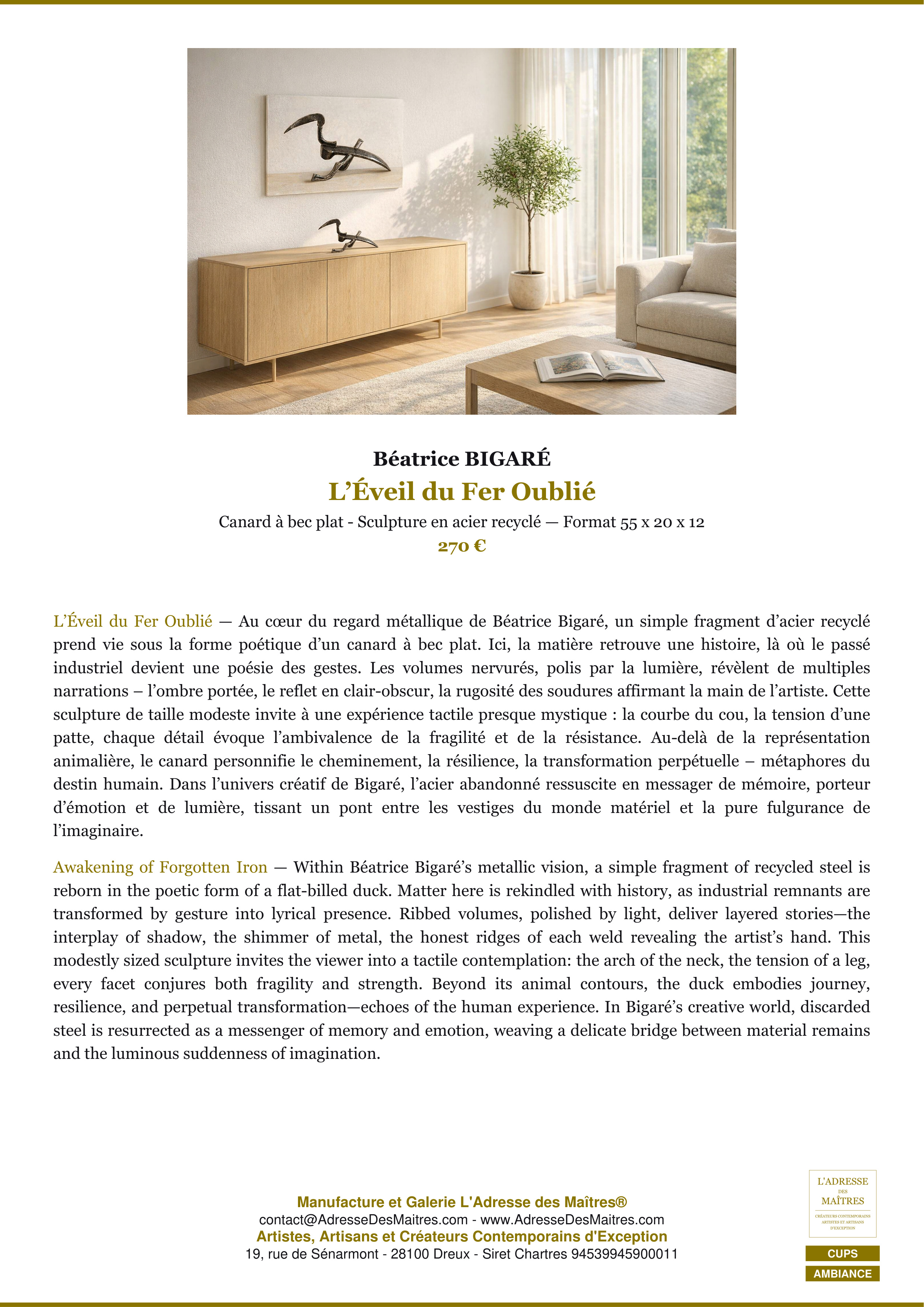 Fiche Premium Ambiance — L’Éveil du Fer Oublié — Béatrice BIGARÉ — L'Adresse des Maîtres®