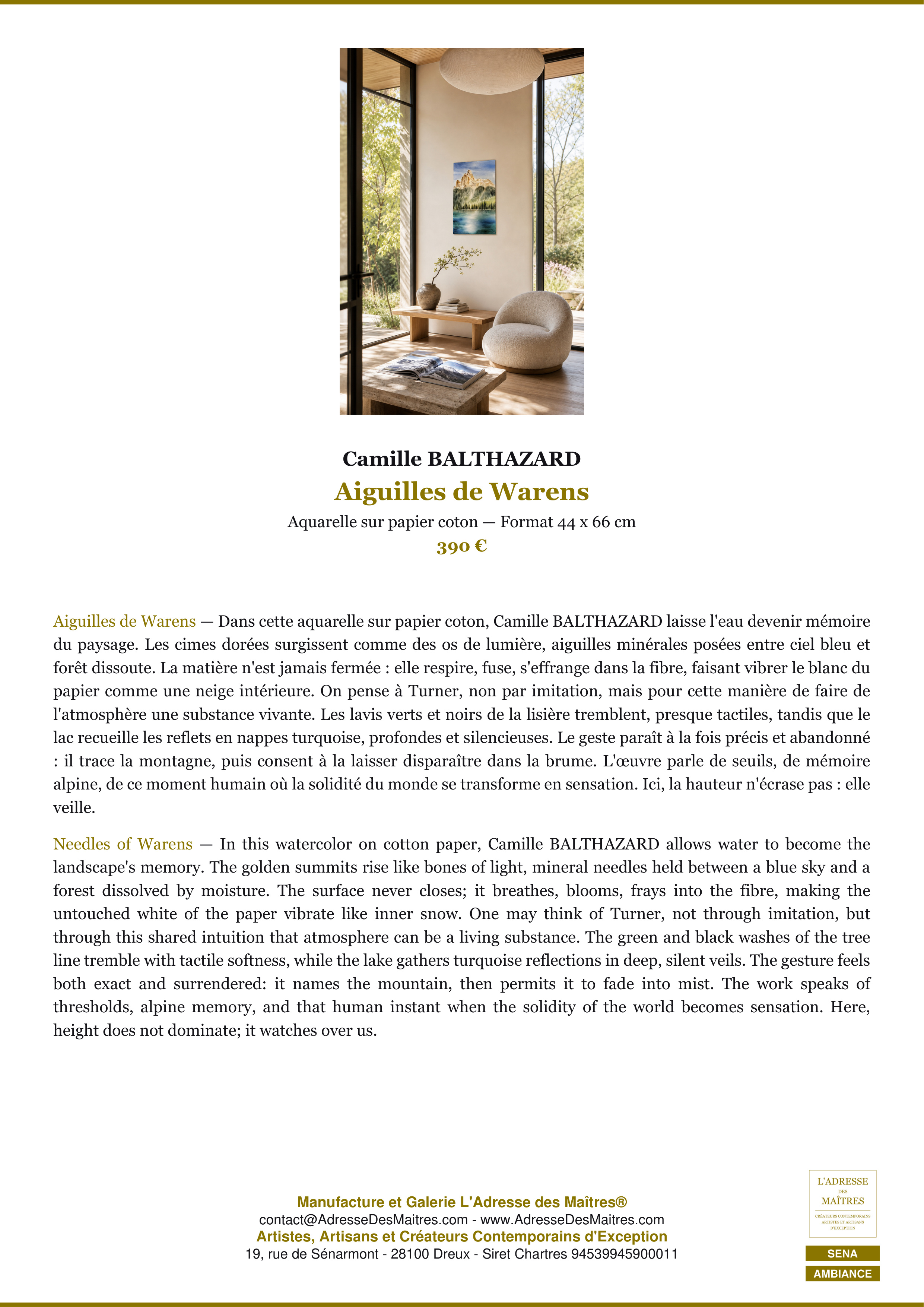 Fiche Premium Ambiance — Aiguilles de Warens — Camille BALTHAZARD — L'Adresse des Maîtres®