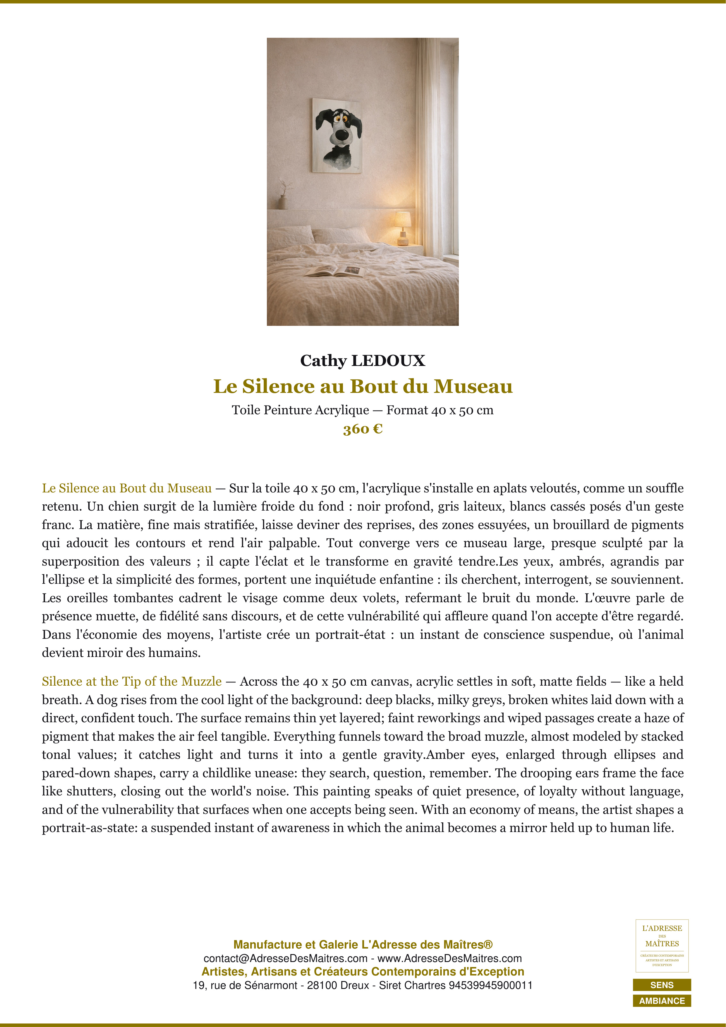 Fiche Premium Ambiance — Le Silence au Bout du Museau — Cathy LEDOUX — L'Adresse des Maîtres®
