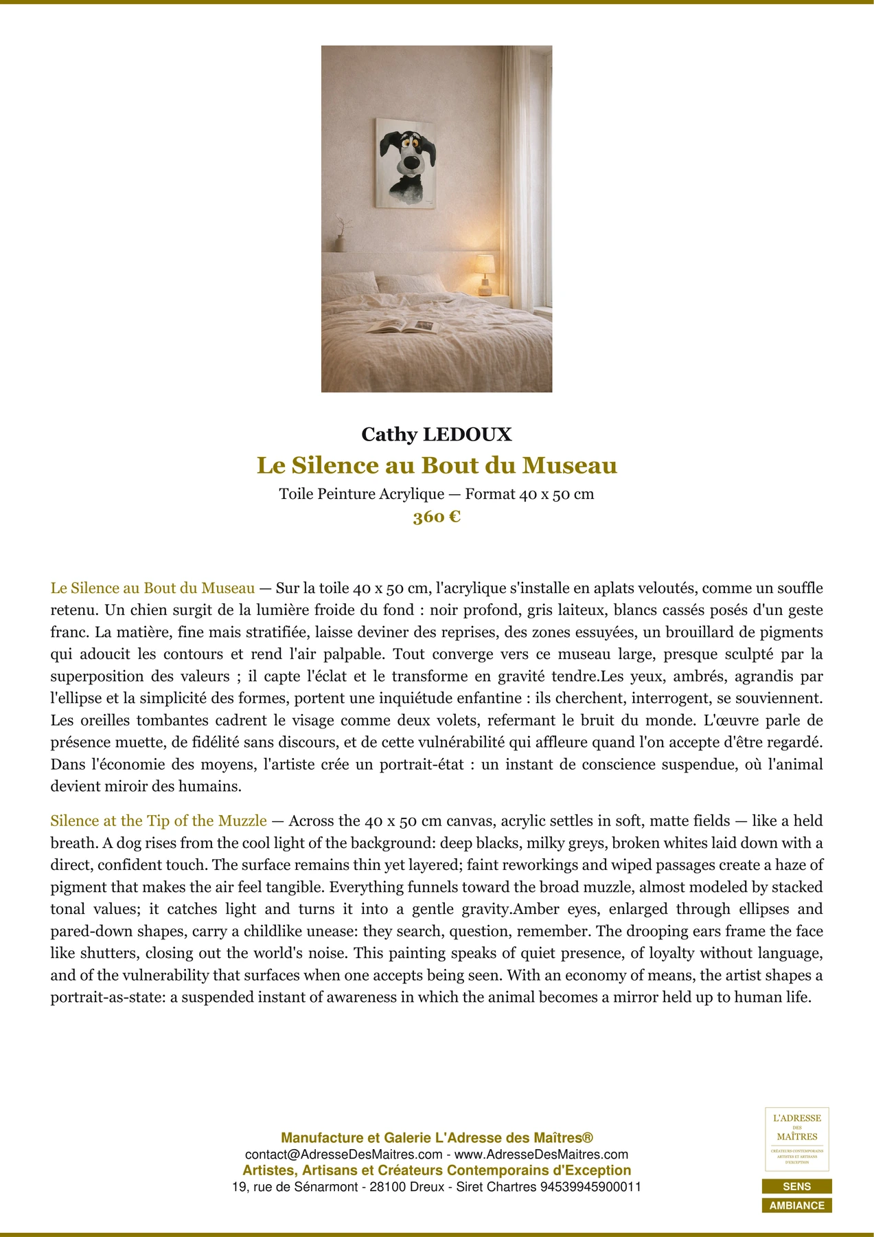 Fiche Premium Ambiance - Le Silence au Bout du Museau - Cathy LEDOUX - L'Adresse des Maîtres®